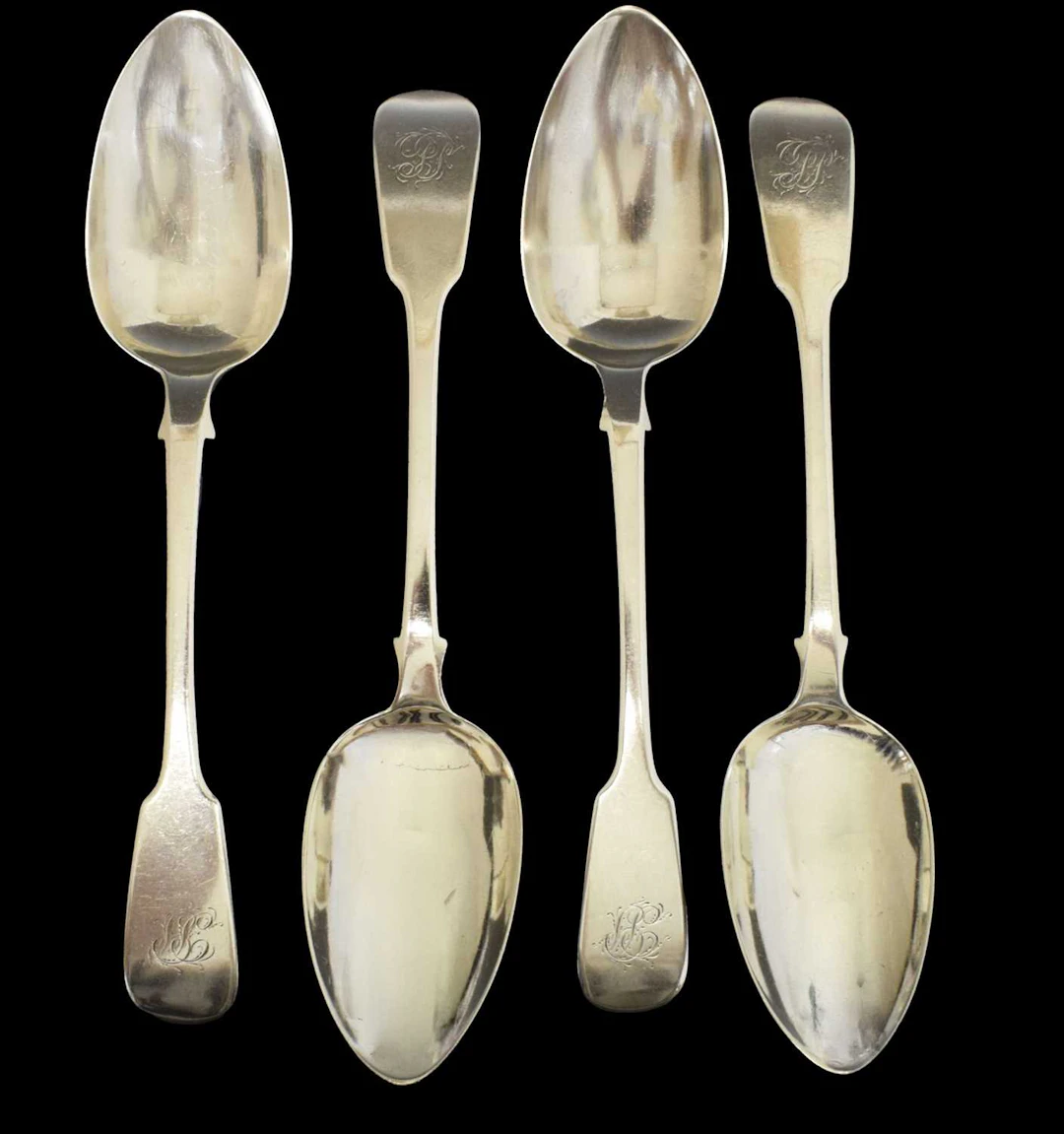 Set of four silver Fiddle pattern table spoons