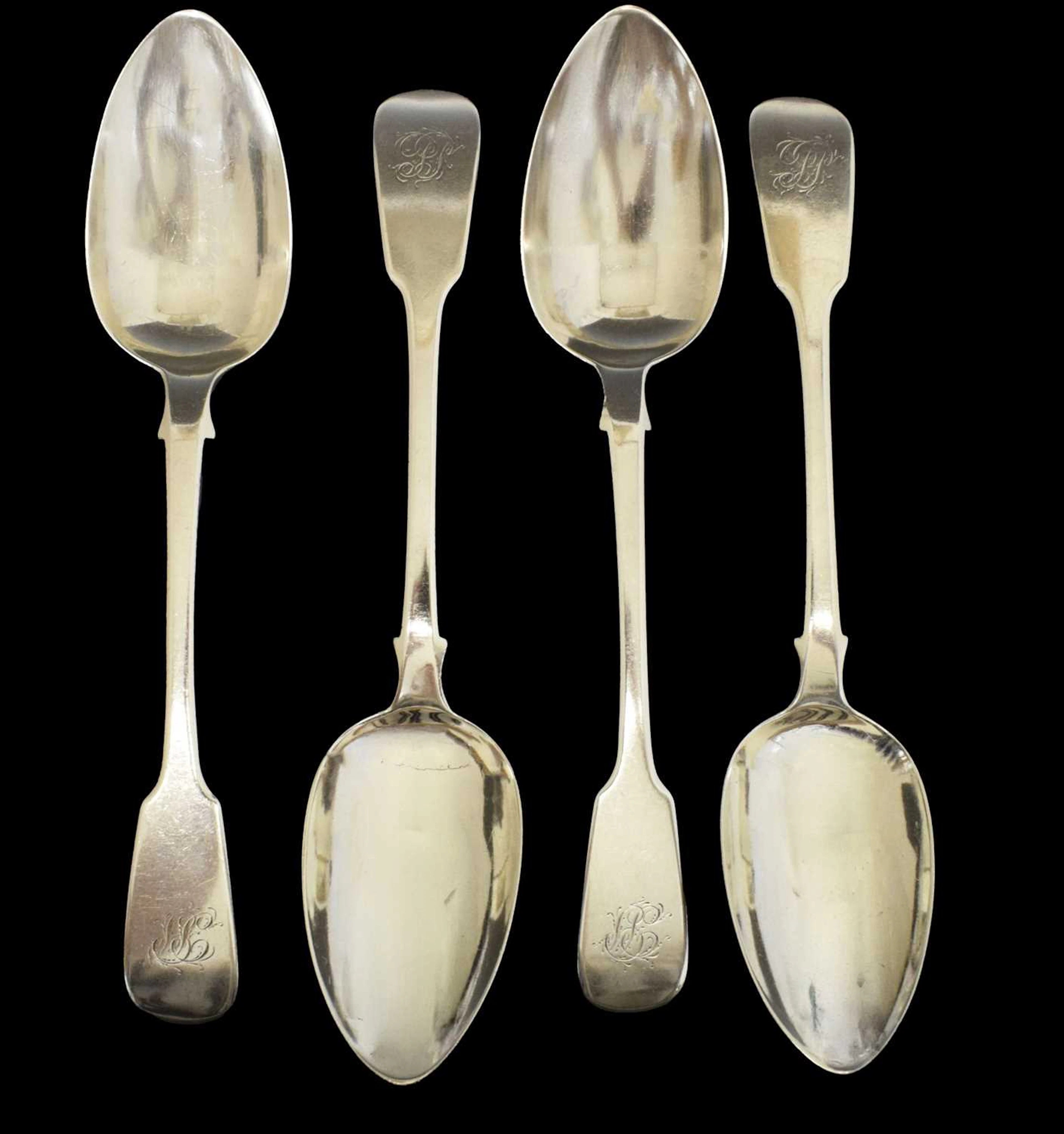 Set of four silver Fiddle pattern table spoons