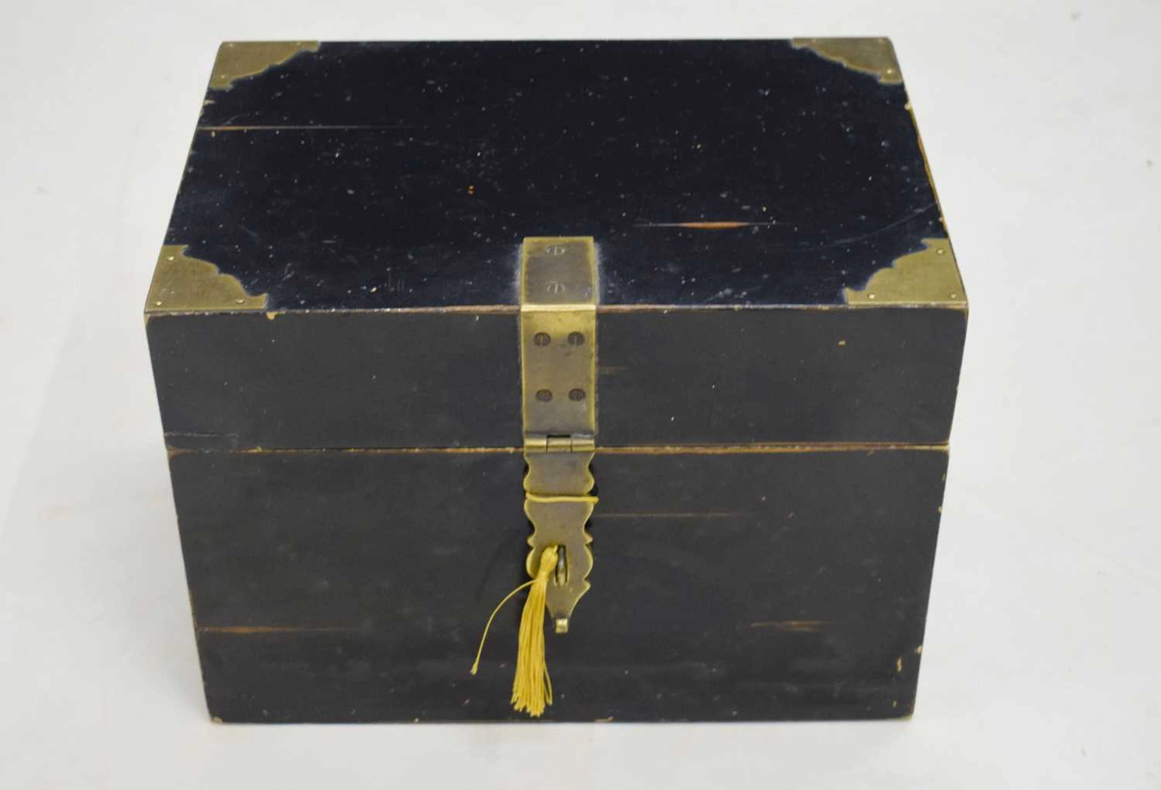 Japanese-style black lacquered gilt metal mounted box