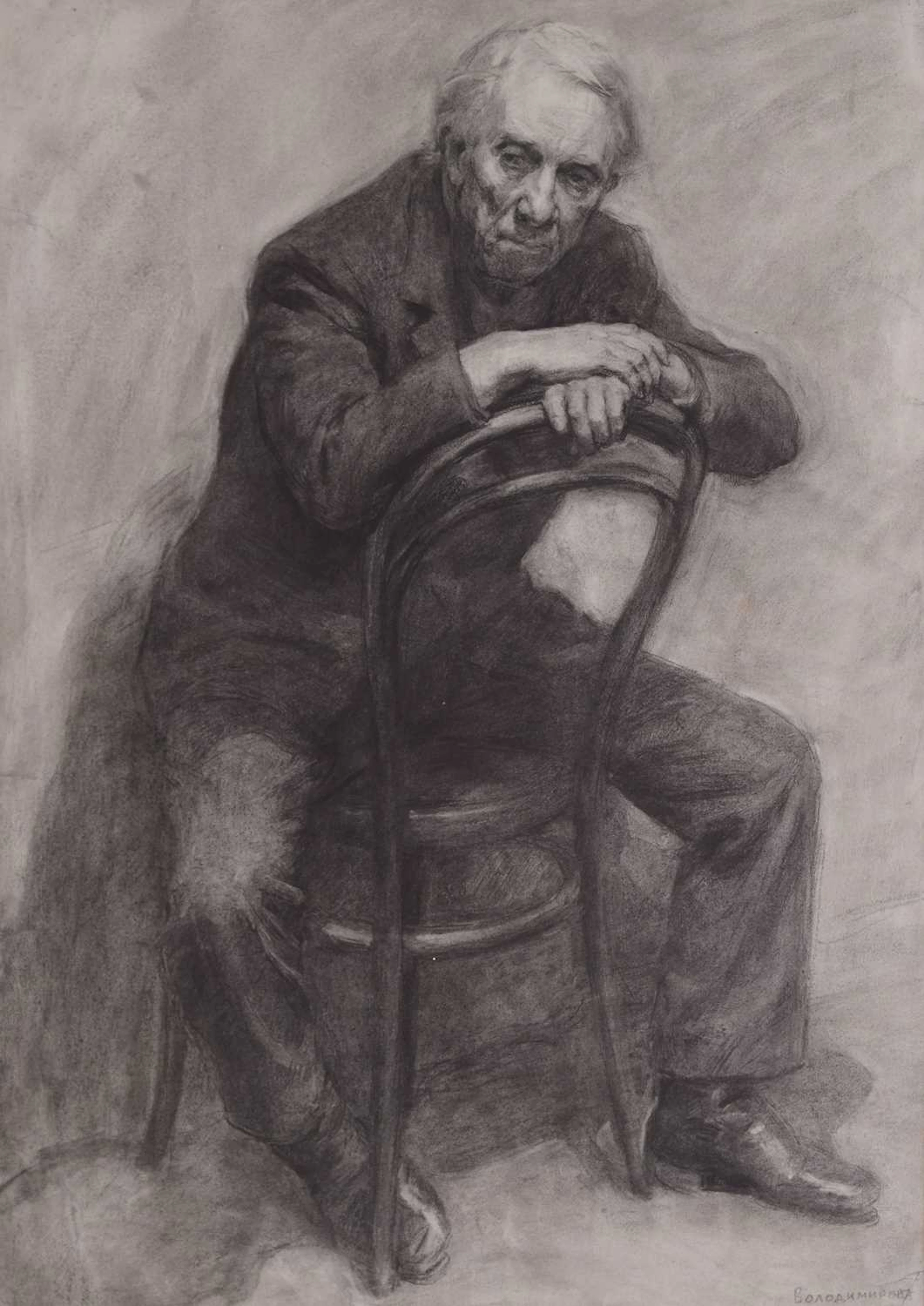 Tatyana Volodimirova, (b. 1947) - Charcoal - Study of a seated man