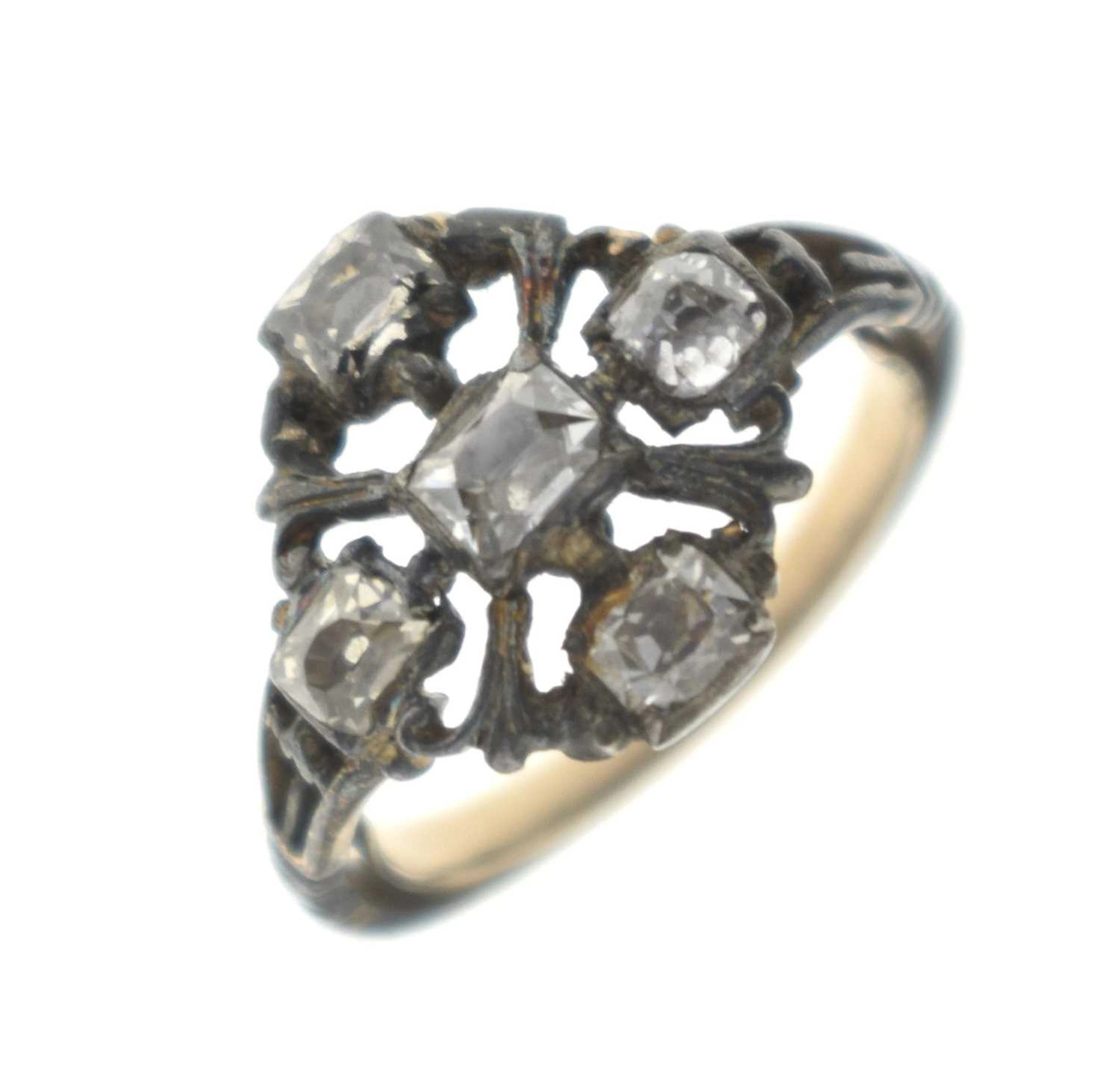 Early 19th century diamond unmarked yellow metal and white metal ring