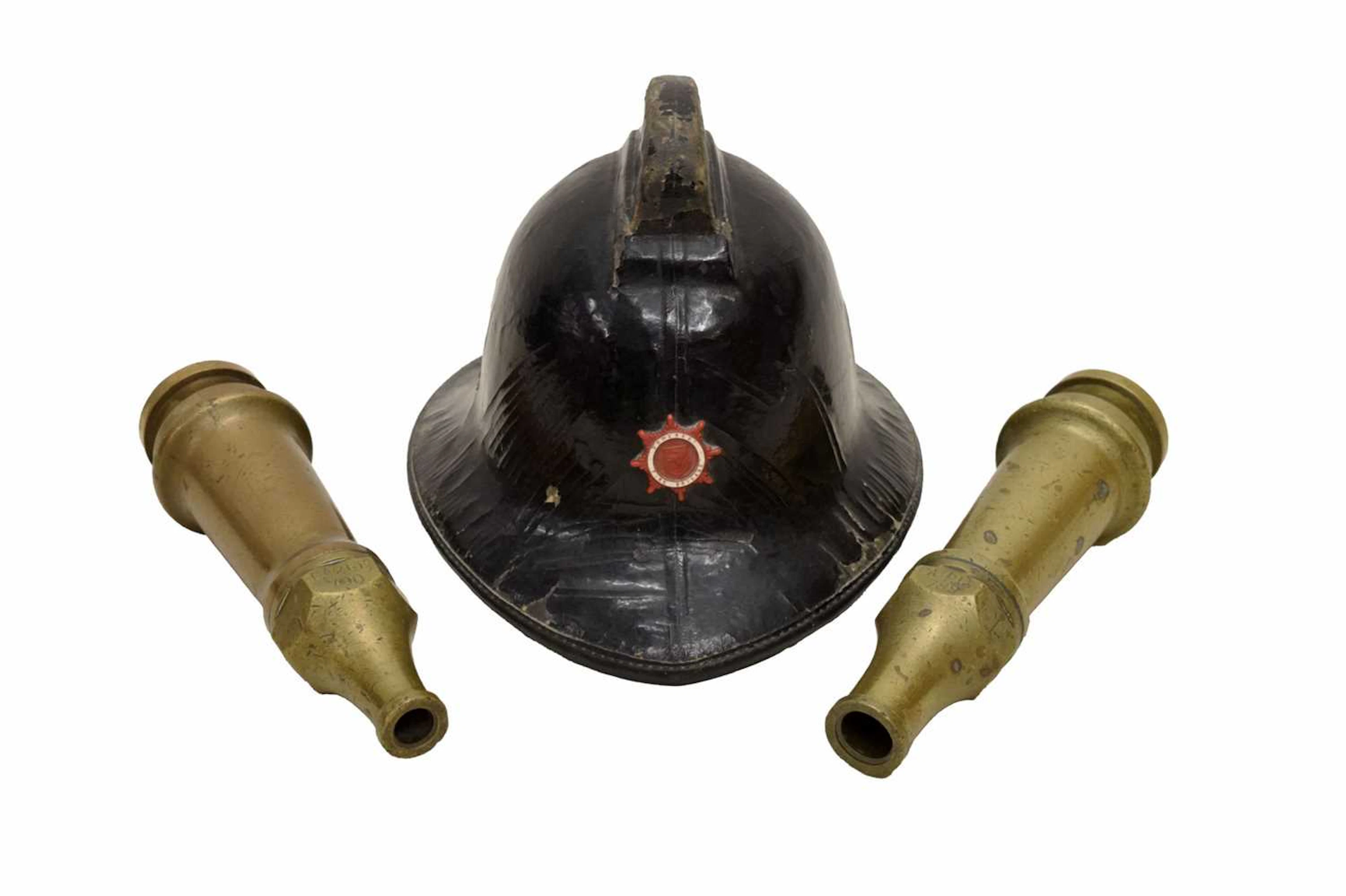 Vintage Somerset Fire Brigade fireman's helmet, etc