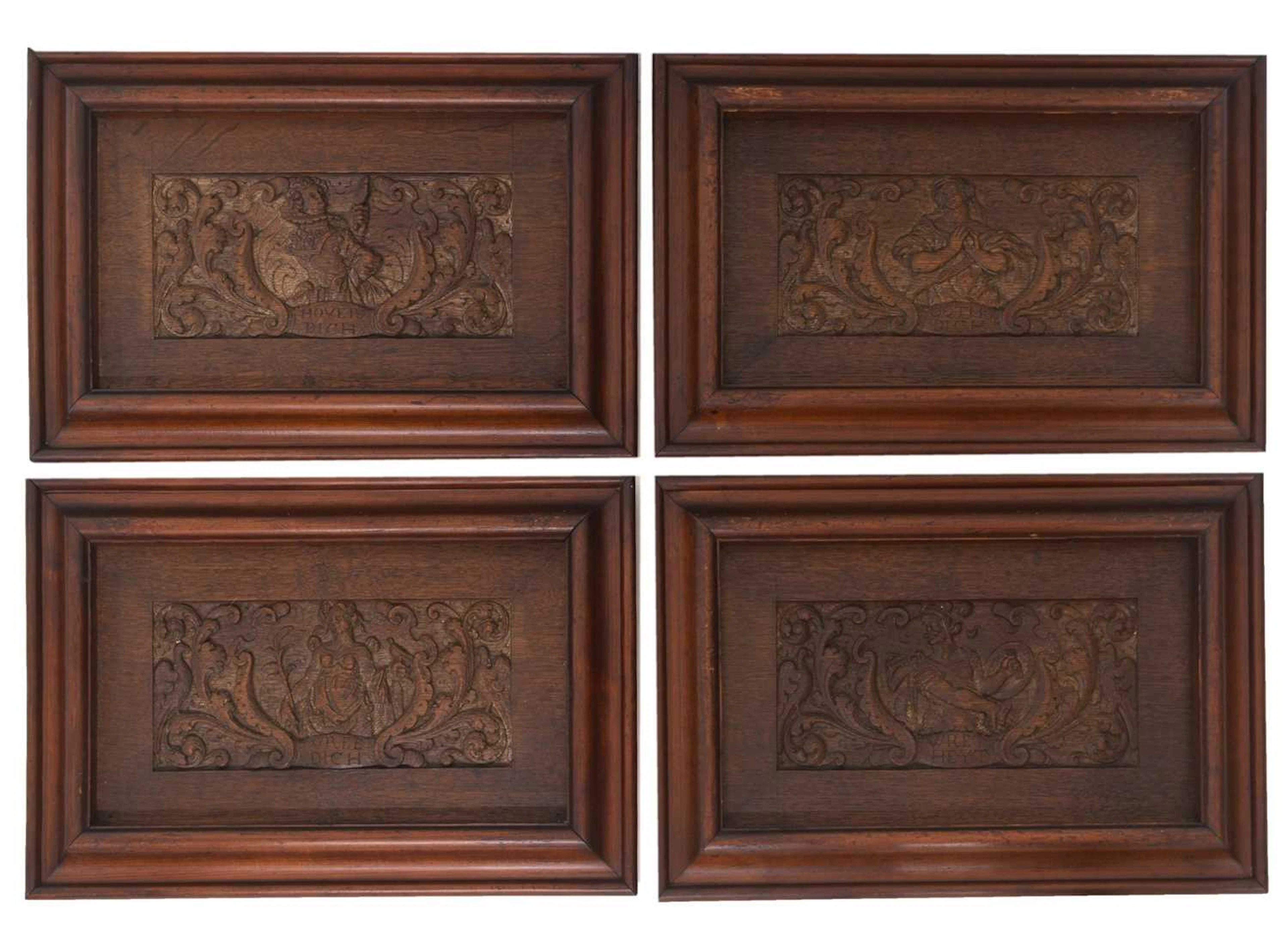 Set of four Dutch carved oak wall panels