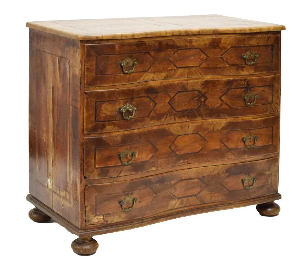 18th Century German walnut and marquetry serpentine dressing chest or commode