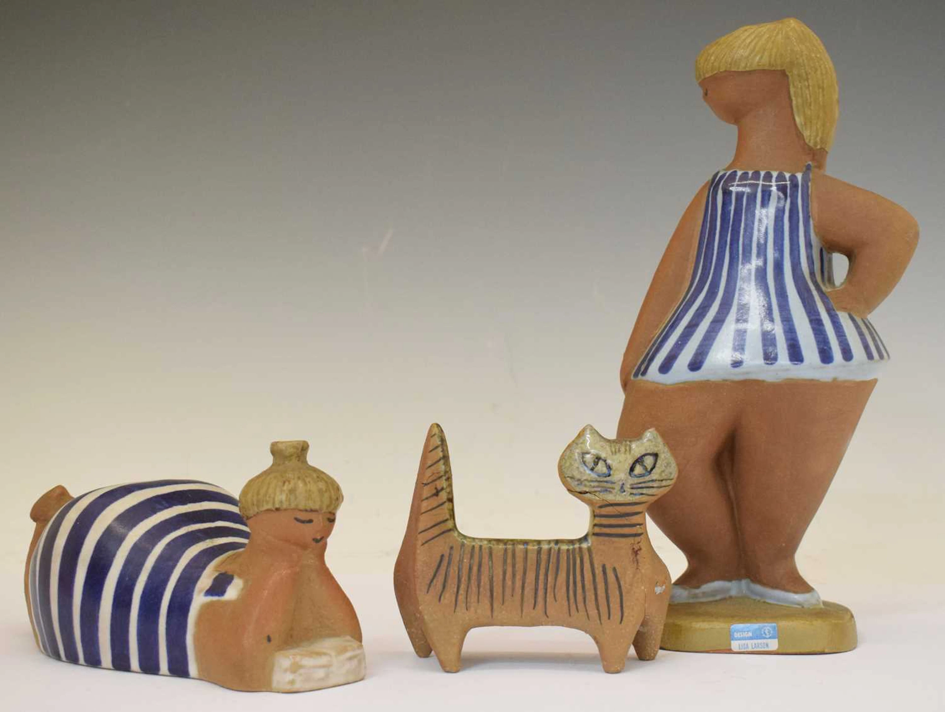 Three Lisa Larson (Gustavsberg, Sweden) pottery figures