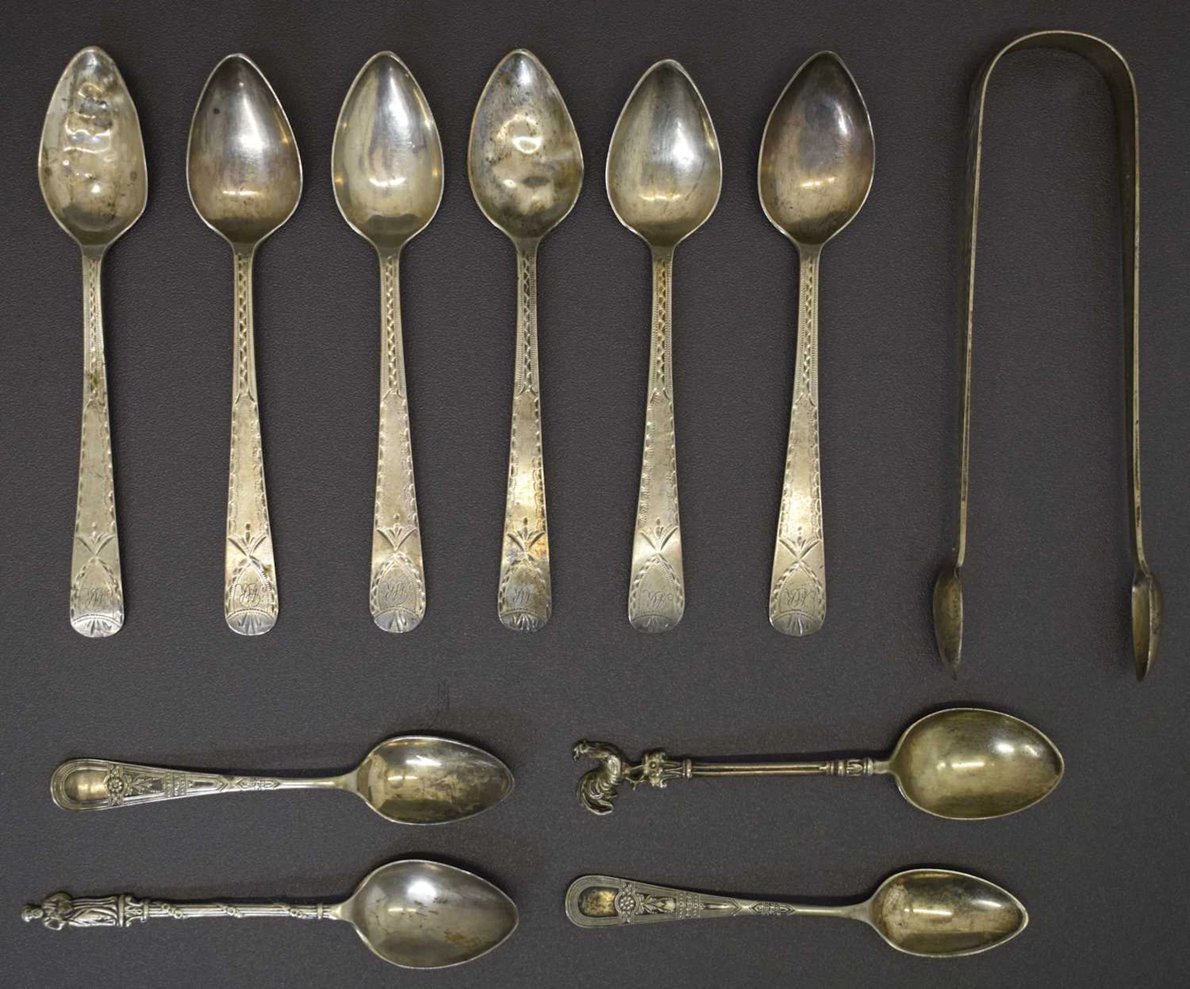 Group of silver flatware, etc