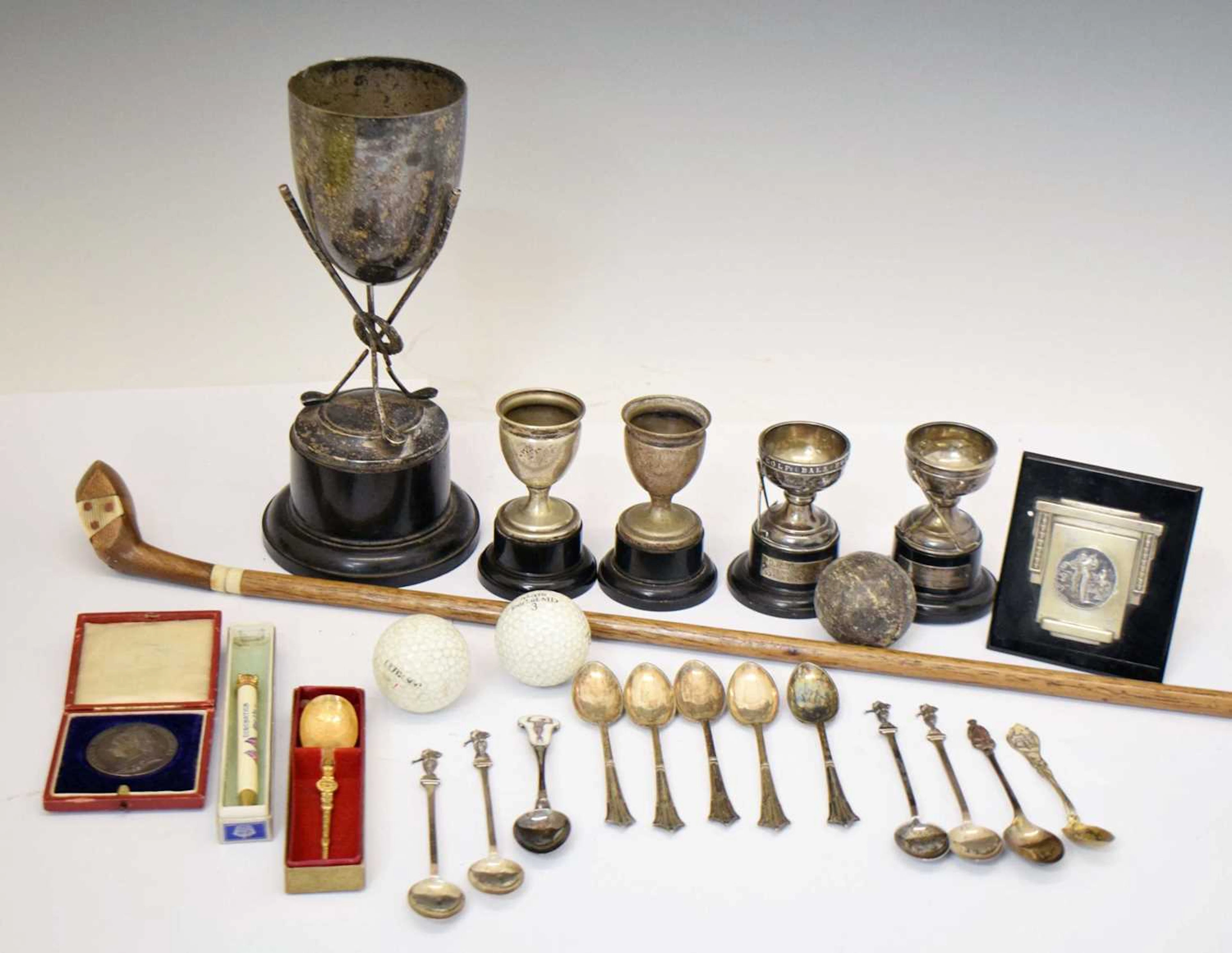 Golfing Interest - Collection of memorabilia to include silver spoons