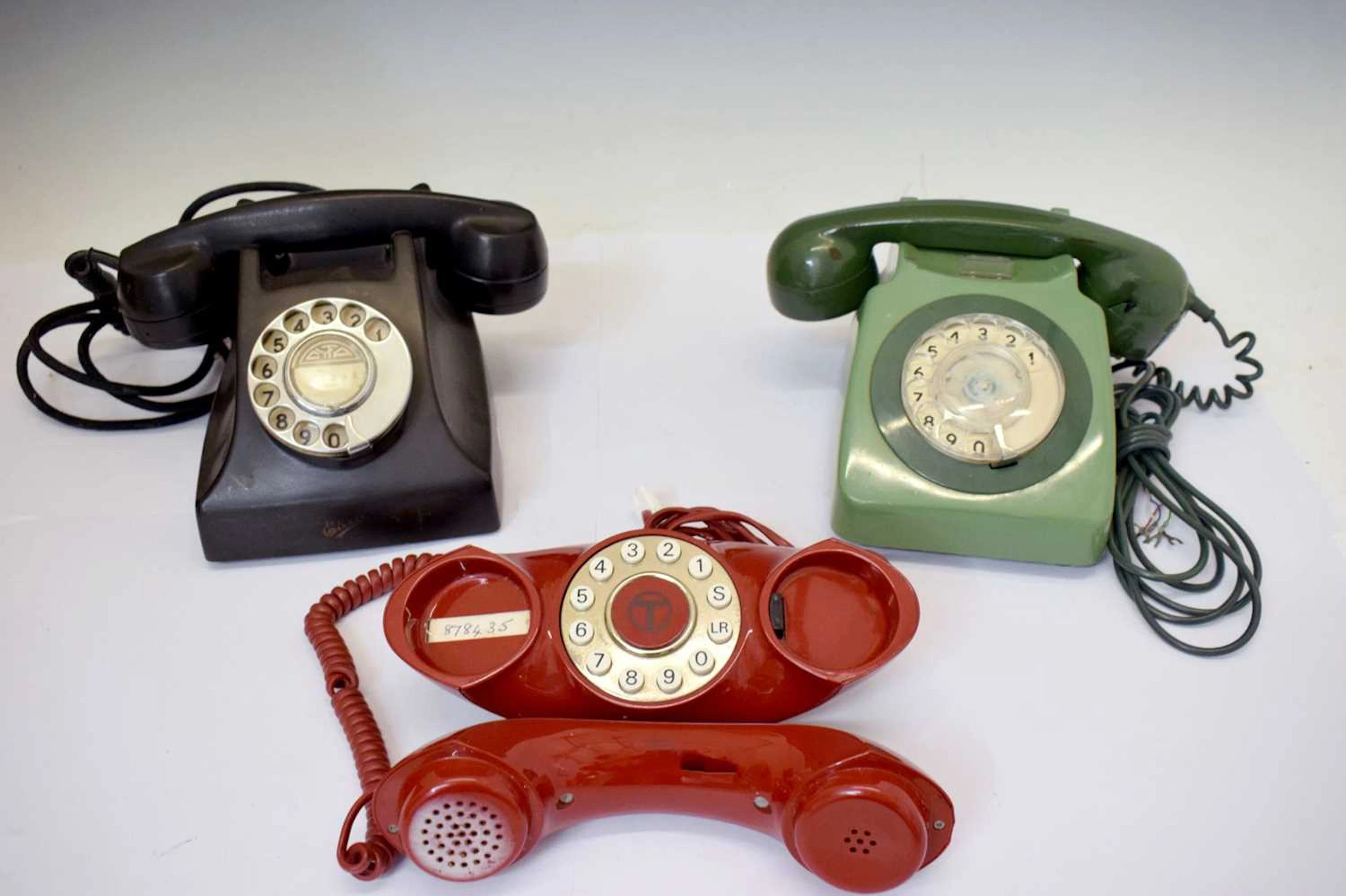 1960s/1970s GPO 746 two tone green Bakelite rotary dial telephone, etc
