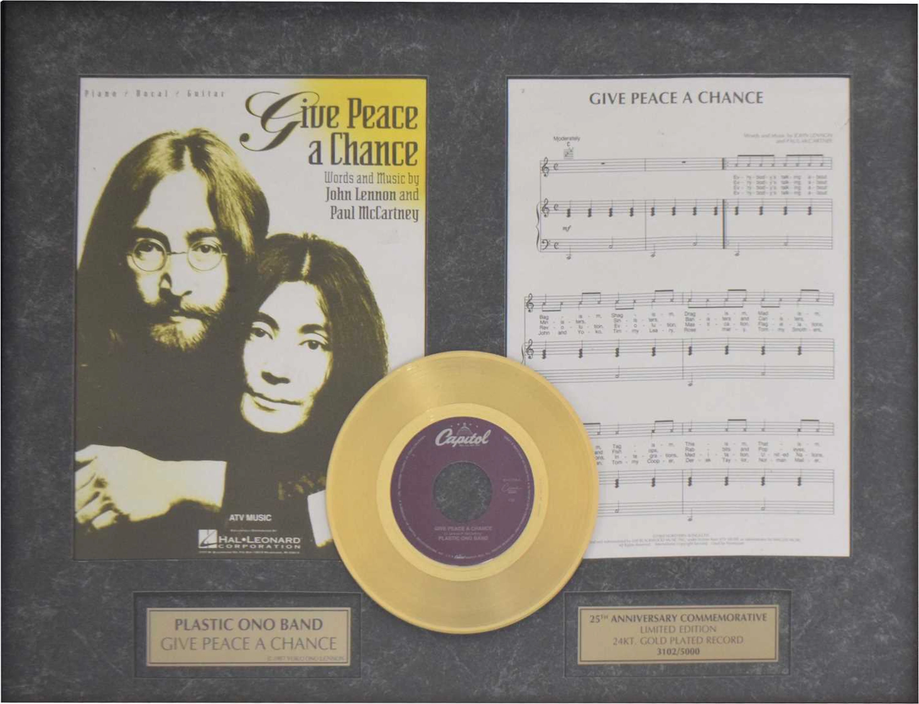 Beatles Interest - Plastic Ono Band 'Give Peace A Chance' framed record