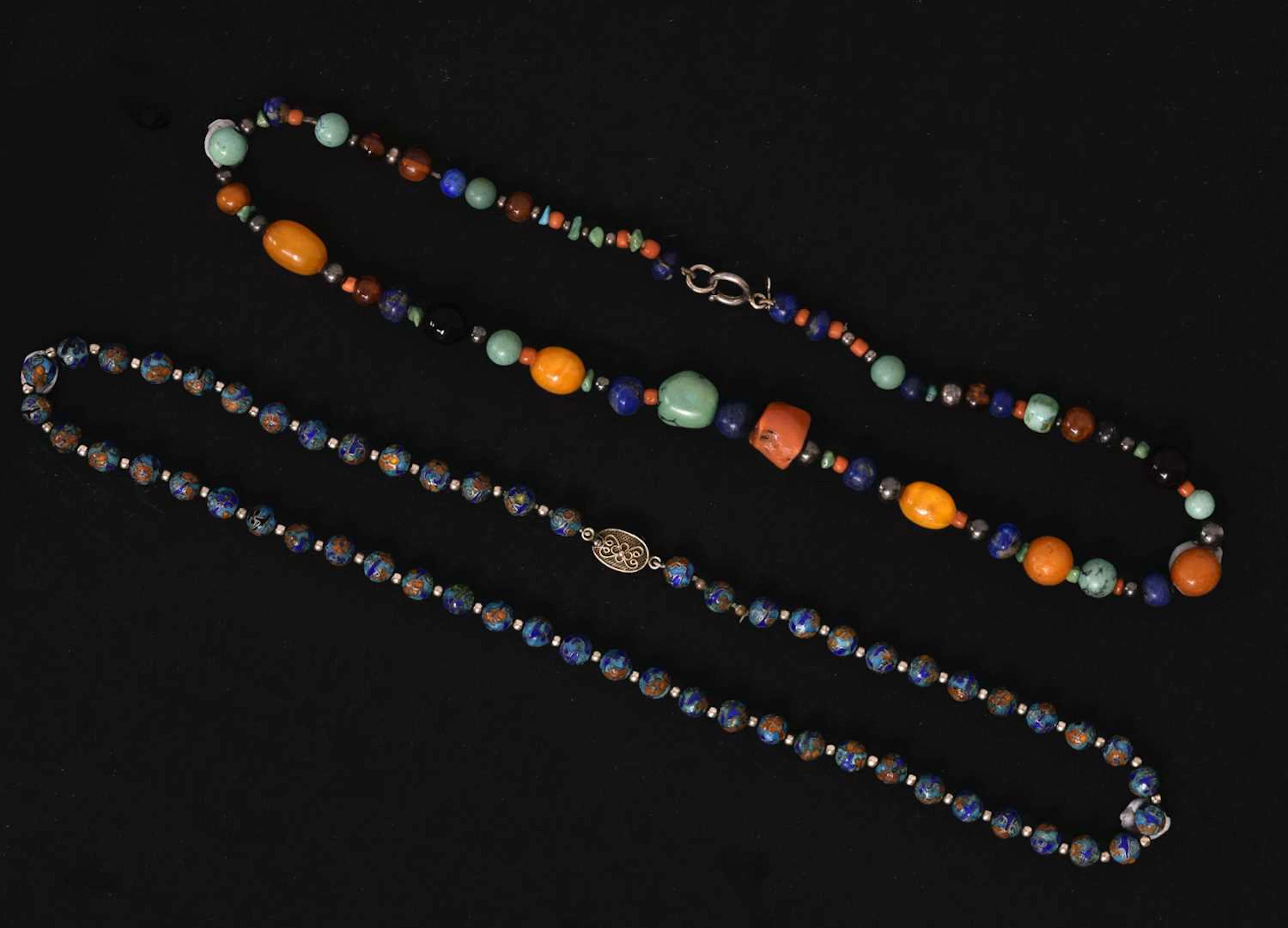Early-mid 20th century Chinese enamelled silver necklace together