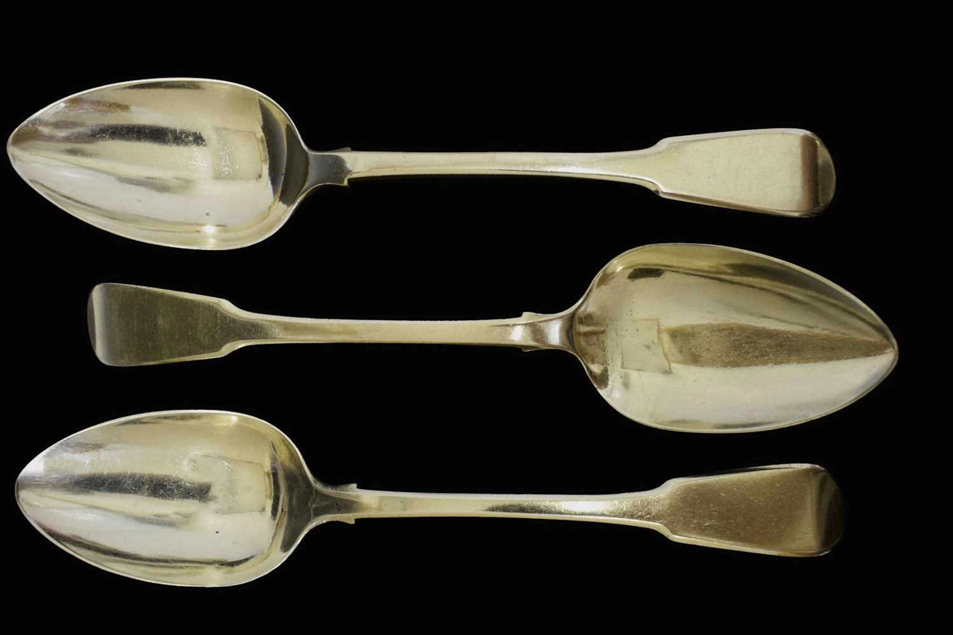 Set of three silver Fiddle pattern table spoons