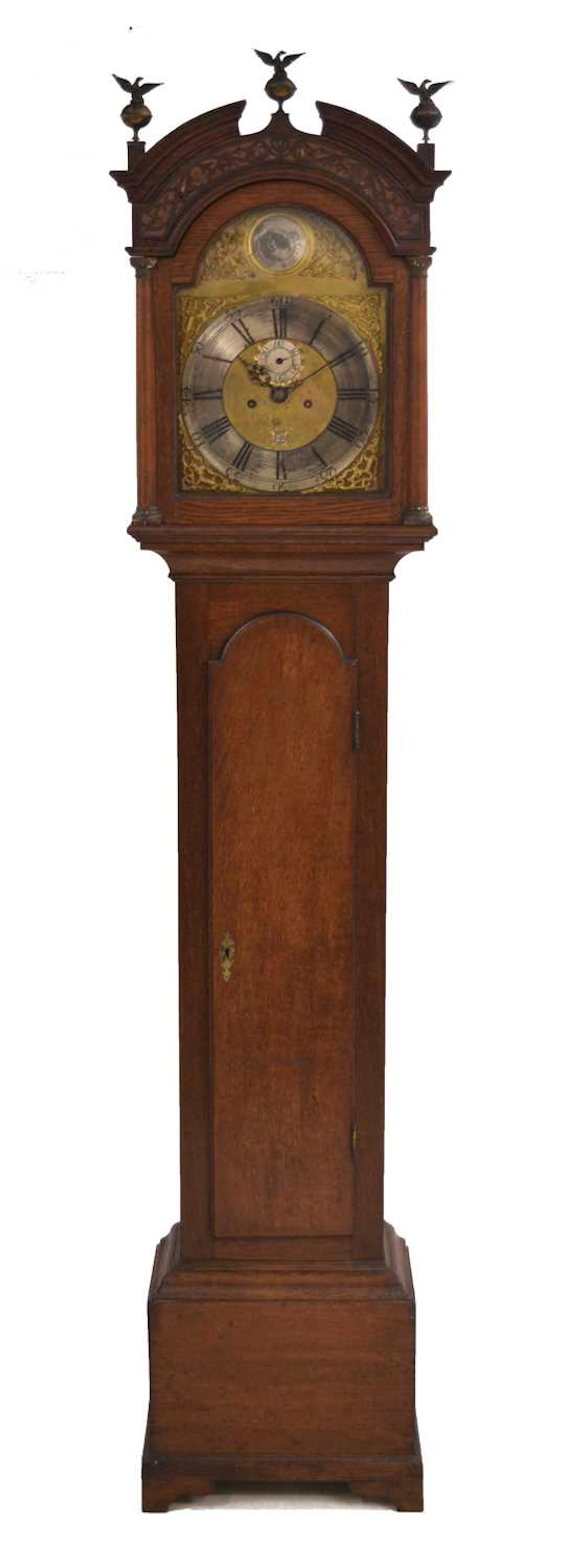 George III oak-cased 8 day brass dial longcase clock, Hastings of Alnwick