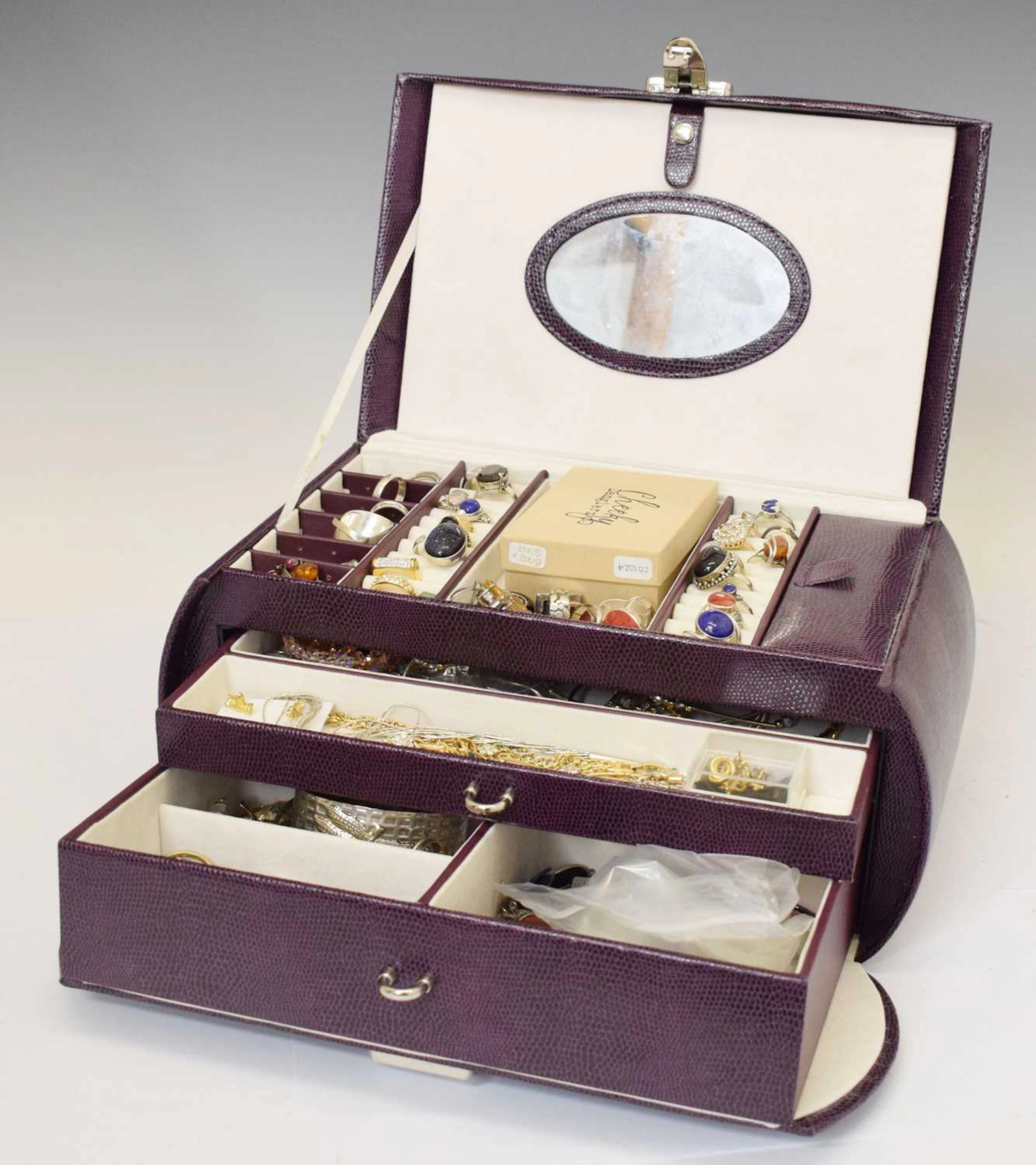 Collection of costume jewellery, semi-precious stones, silver rings, etc.