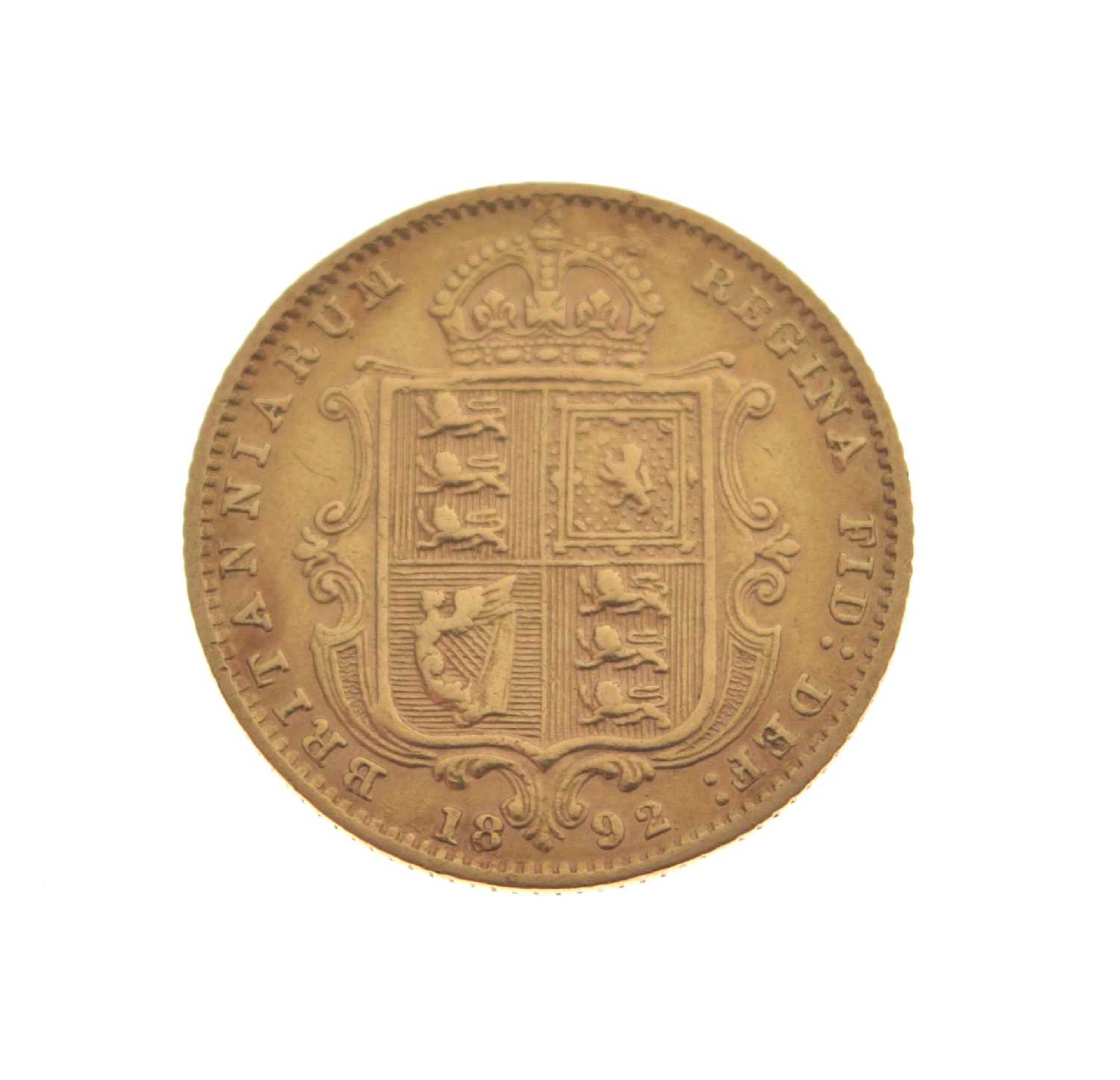 Queen Victoria gold half sovereign, 1892