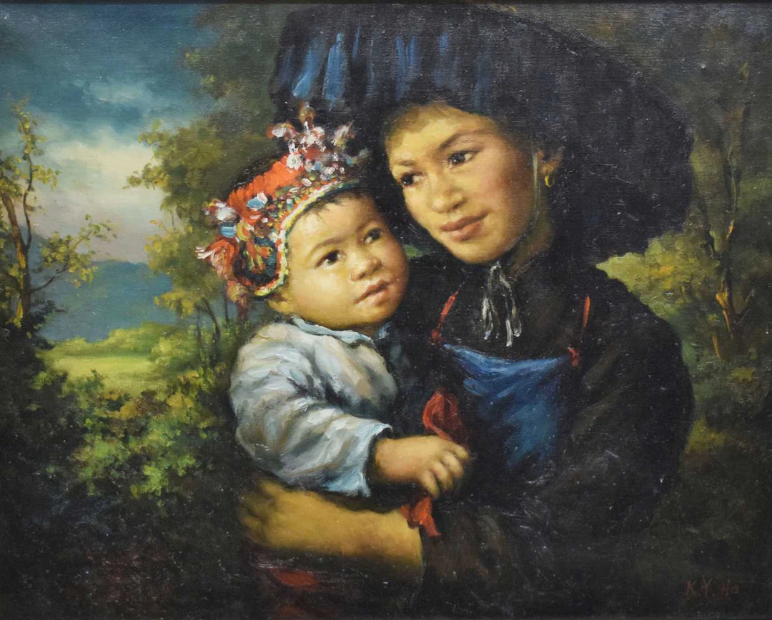 K.Y. Ho (20th century) - Oil on canvas - Mother and Child