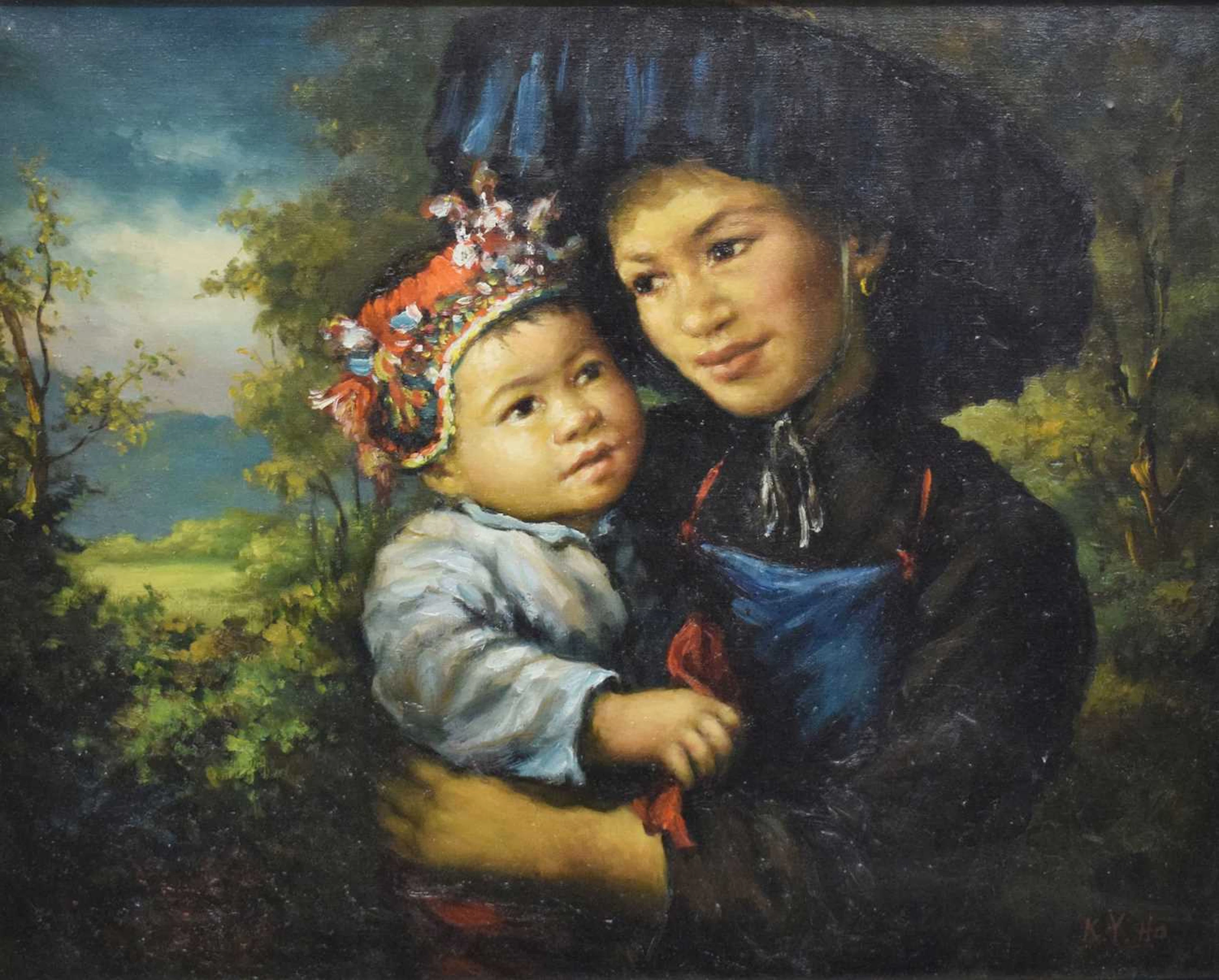 K.Y. Ho (20th century) - Oil on canvas - Mother and Child