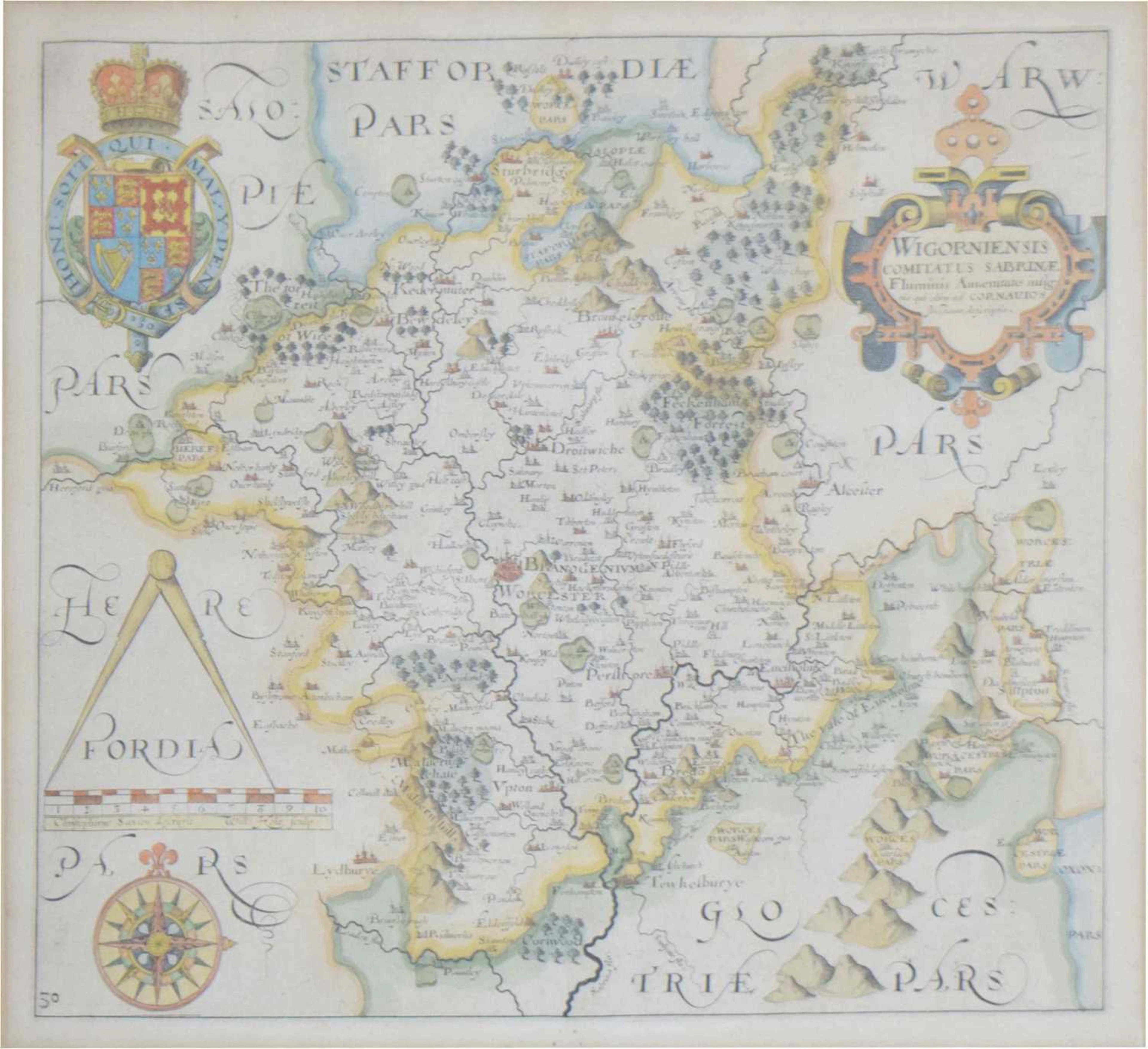 Christopher Saxton and William Hole - 17th century hand coloured map