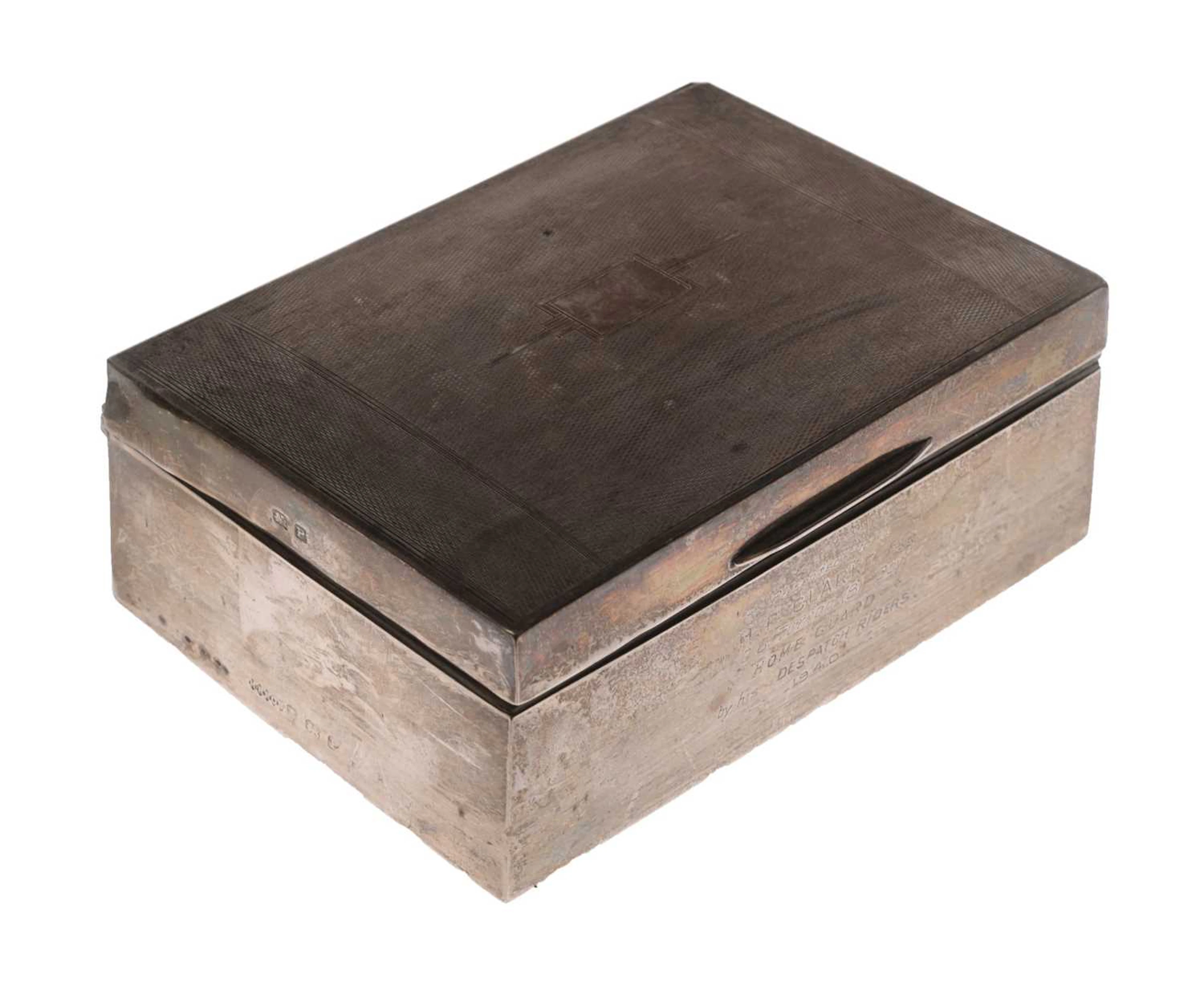 George VI silver table top box with engraved military presentation inscription