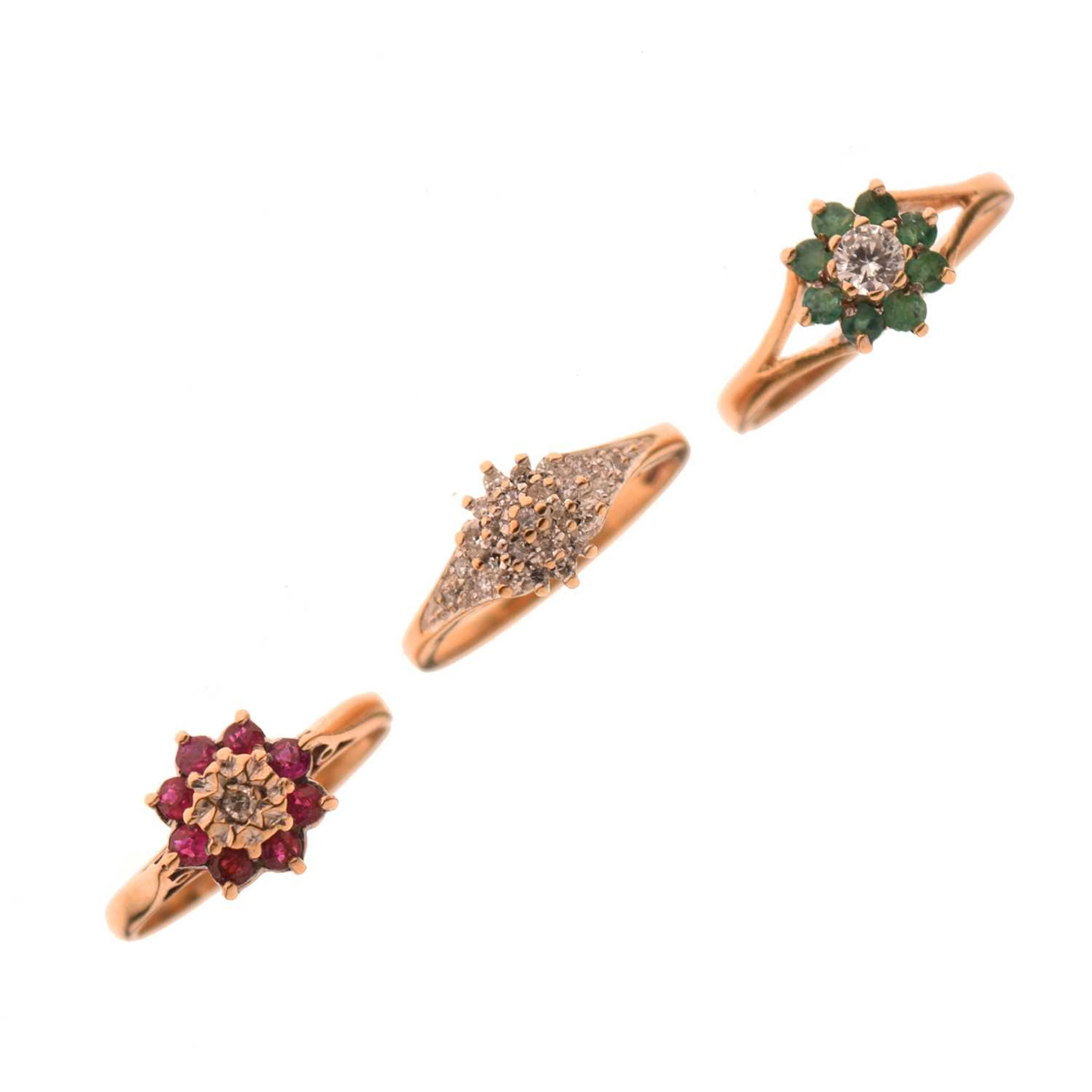 Three gem-set 9ct gold dress rings (3)