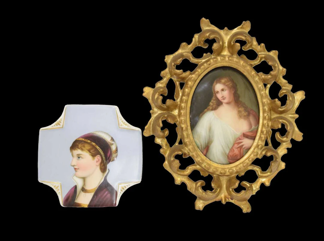 19th century Continental oval porcelain plaque, etc