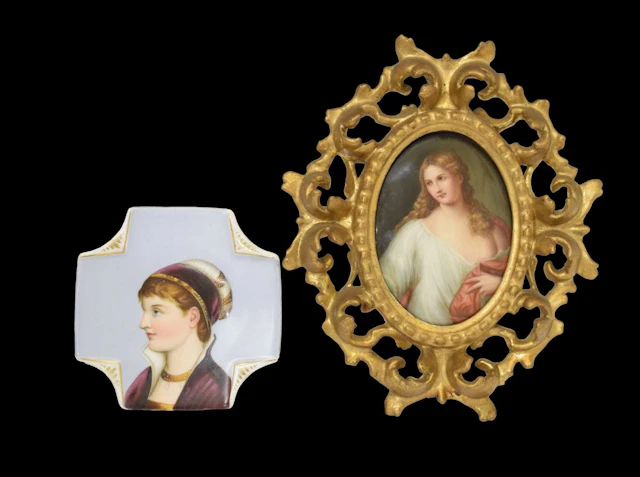 19th century Continental oval porcelain plaque, etc