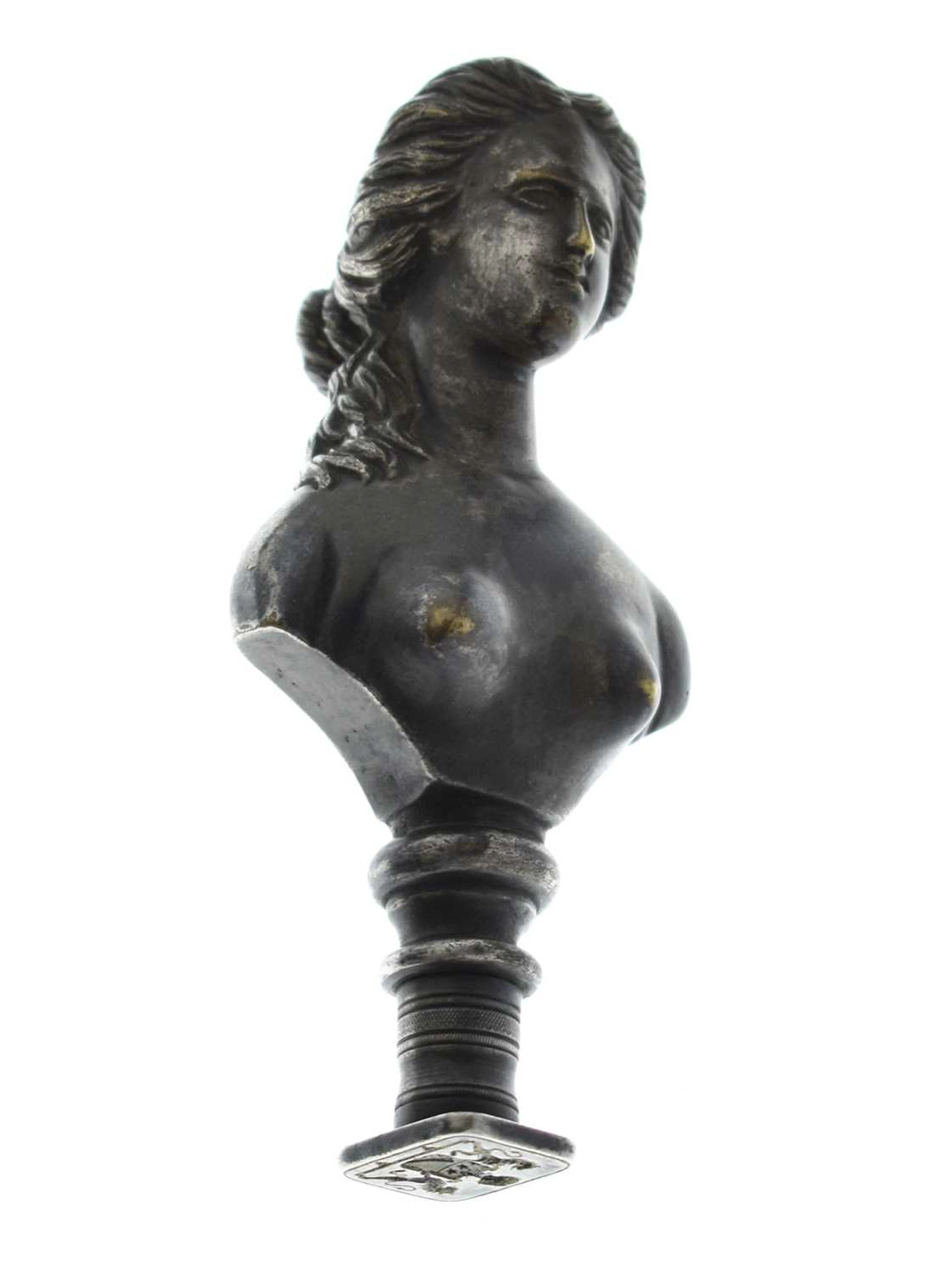 19th century silver plated brass figural desk seal
