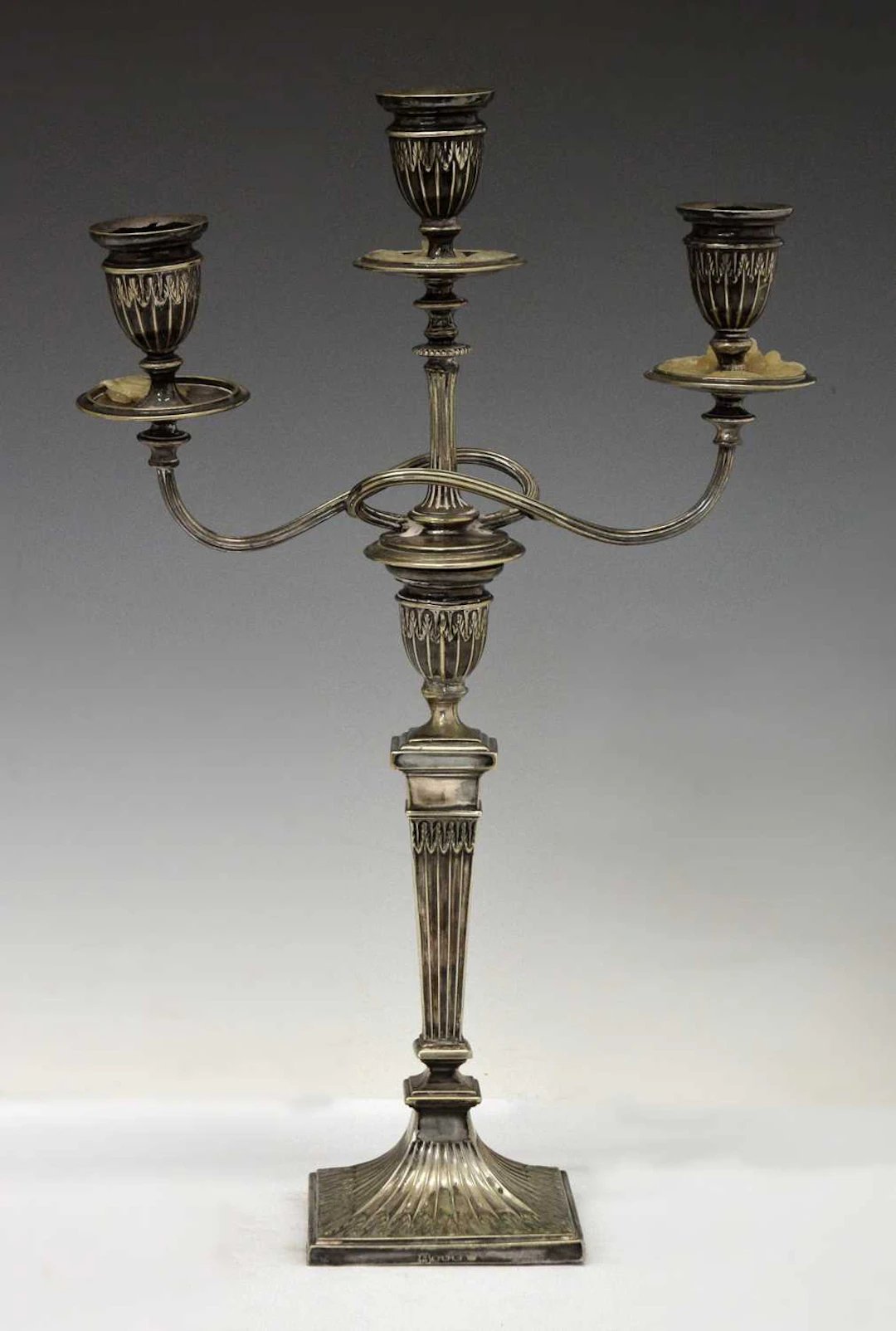 Victorian silver plated two-branch, three-light table candelabrum