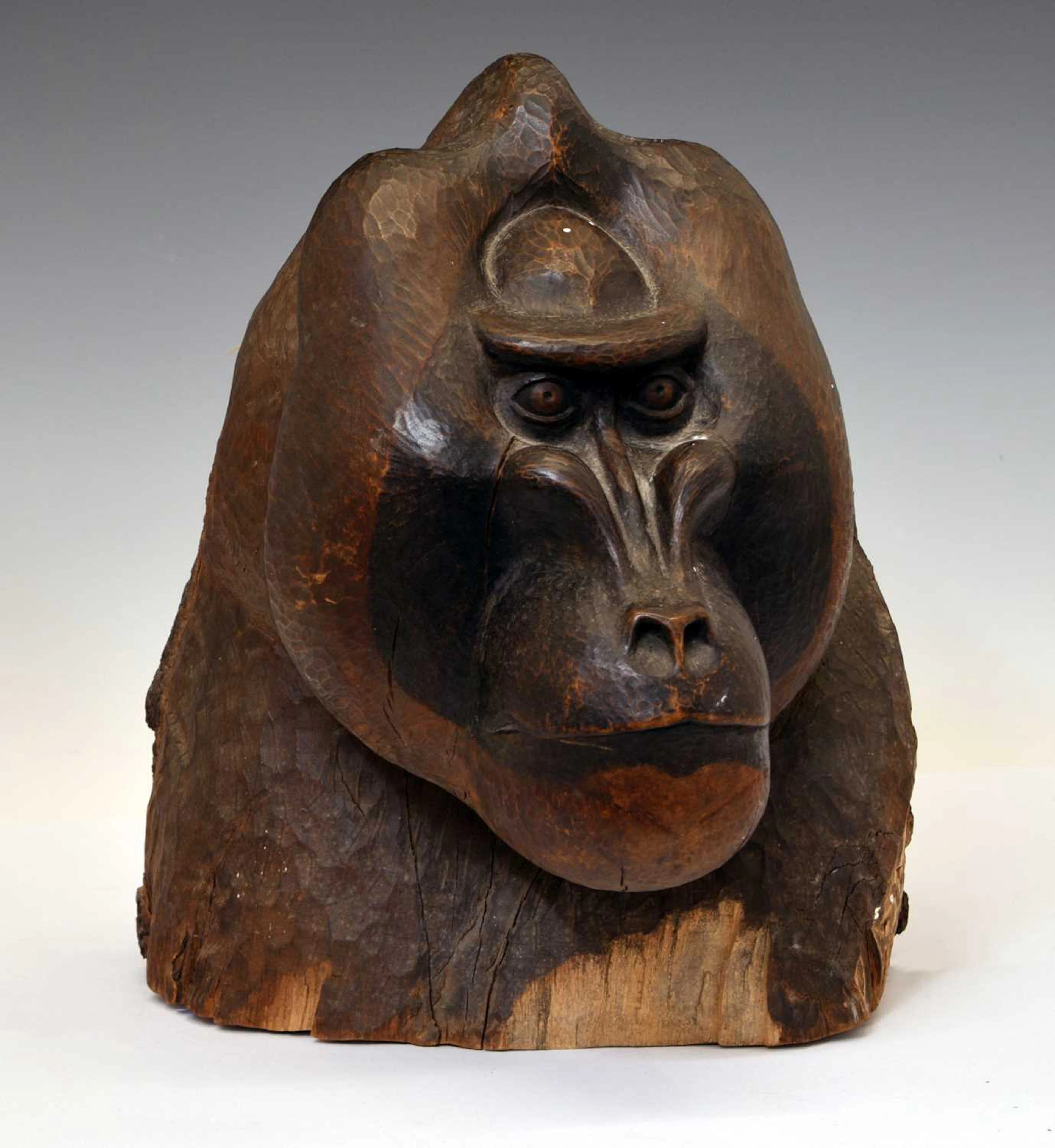Early 20th century wooden bust of a mandrill