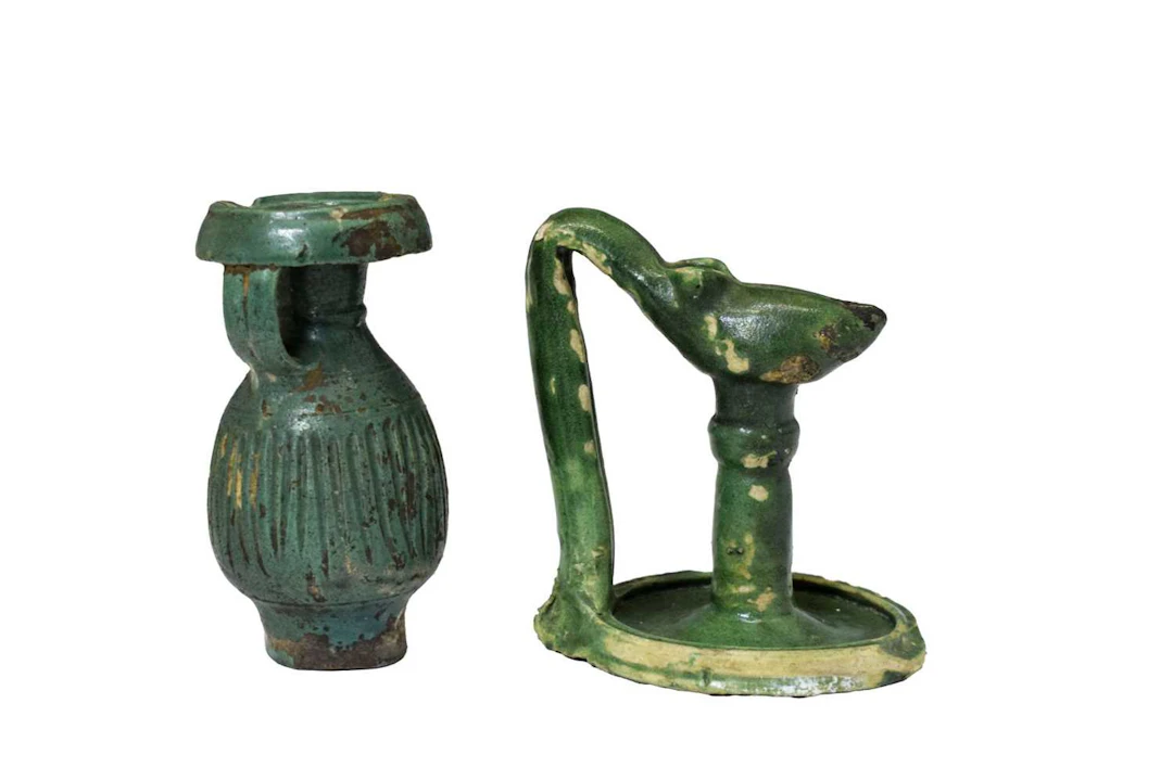 Moroccan green glazed pottery oil ewer or 'Ziyata'
