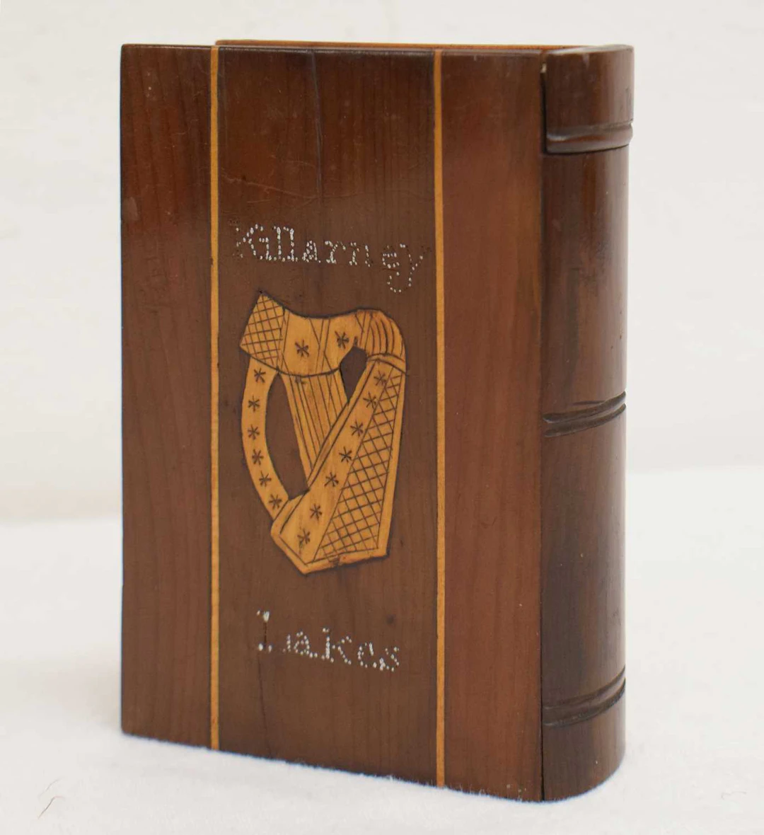 Irish Killarney marquetry book shaped box