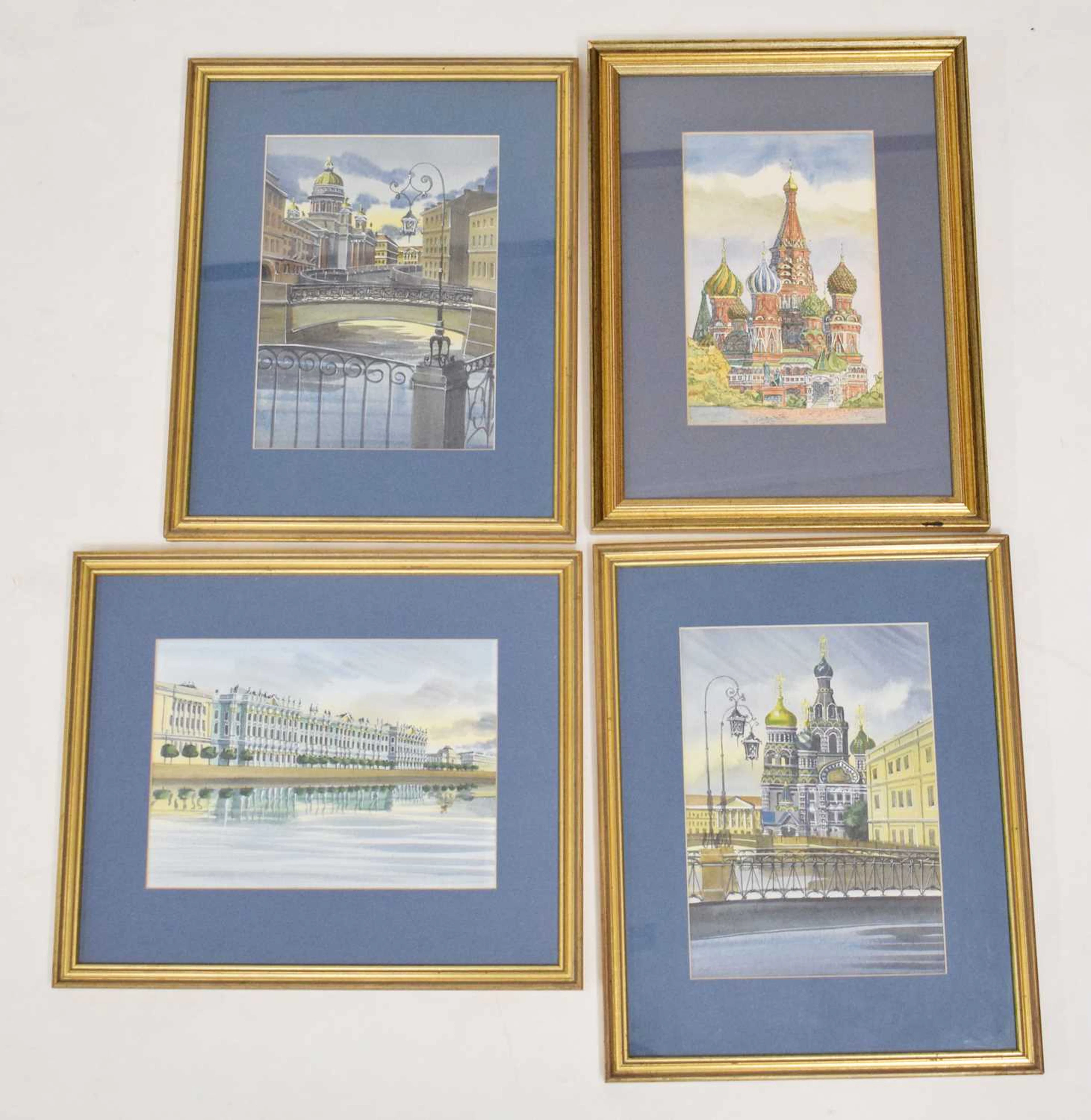 Russian School - Four watercolours of Moscow Saint Petersburg landmarks