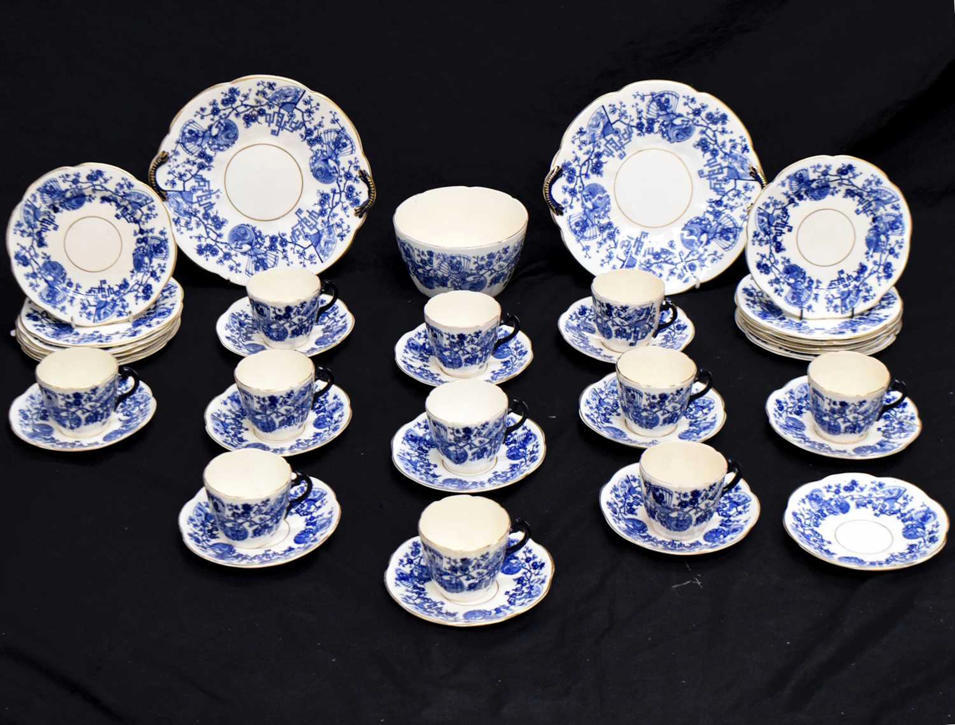 Late 19th century aesthetic style blue and white tea-set with Japanese