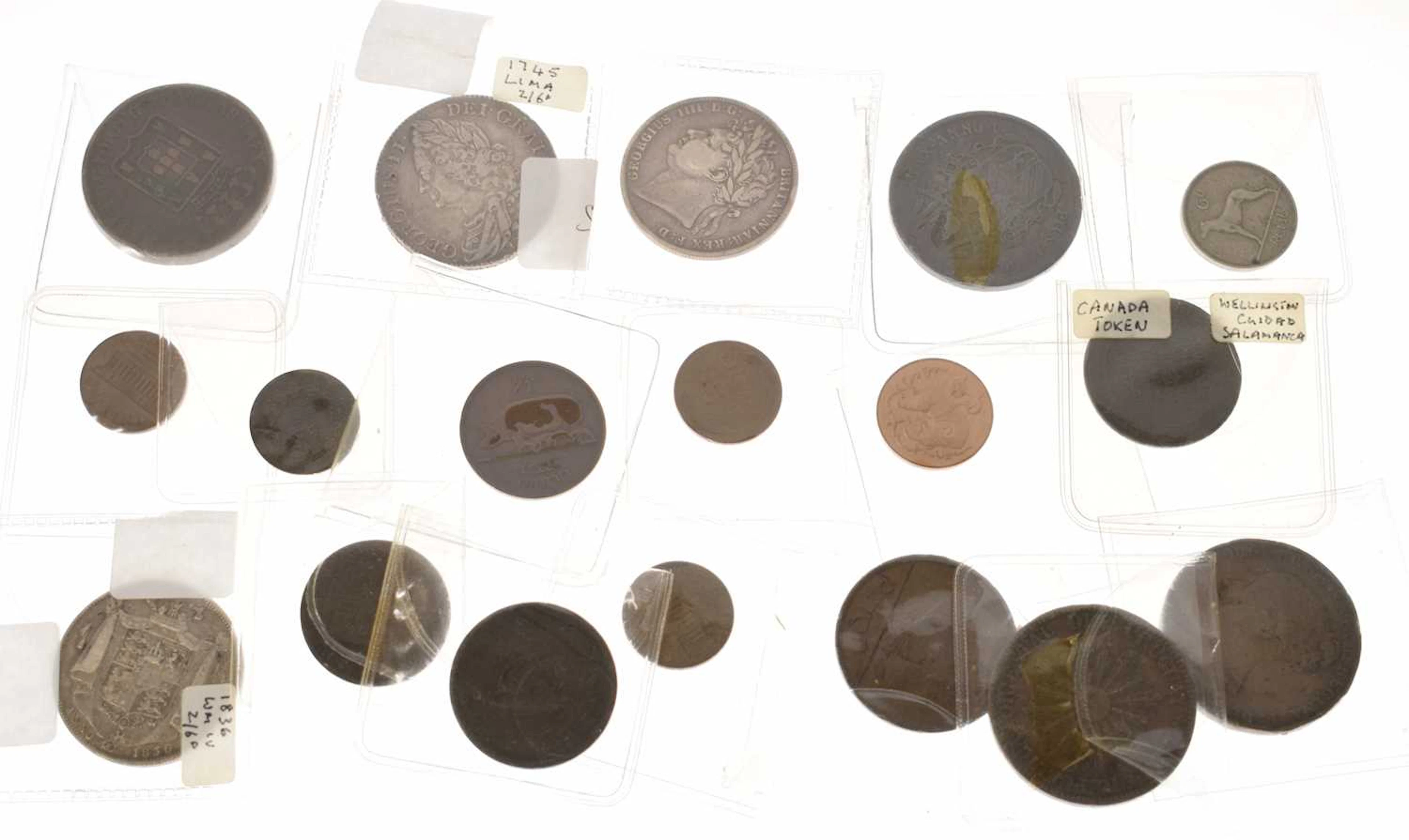 Collection of GB silver coins, world coins, tokens, etc