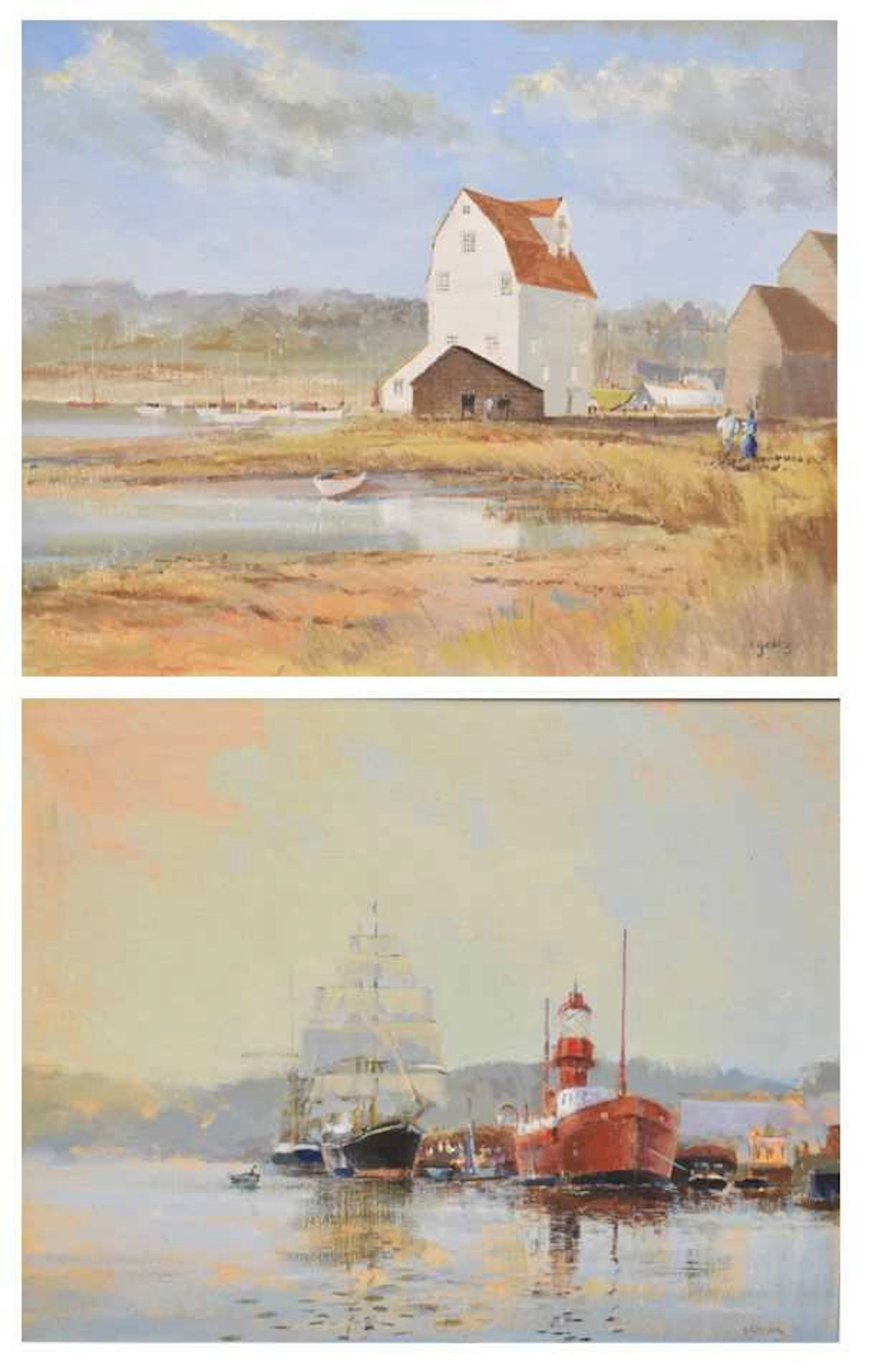 ARR Edward (Ted) Gentry, (b. 1943) - Two oils on board - Ipswich Harbour