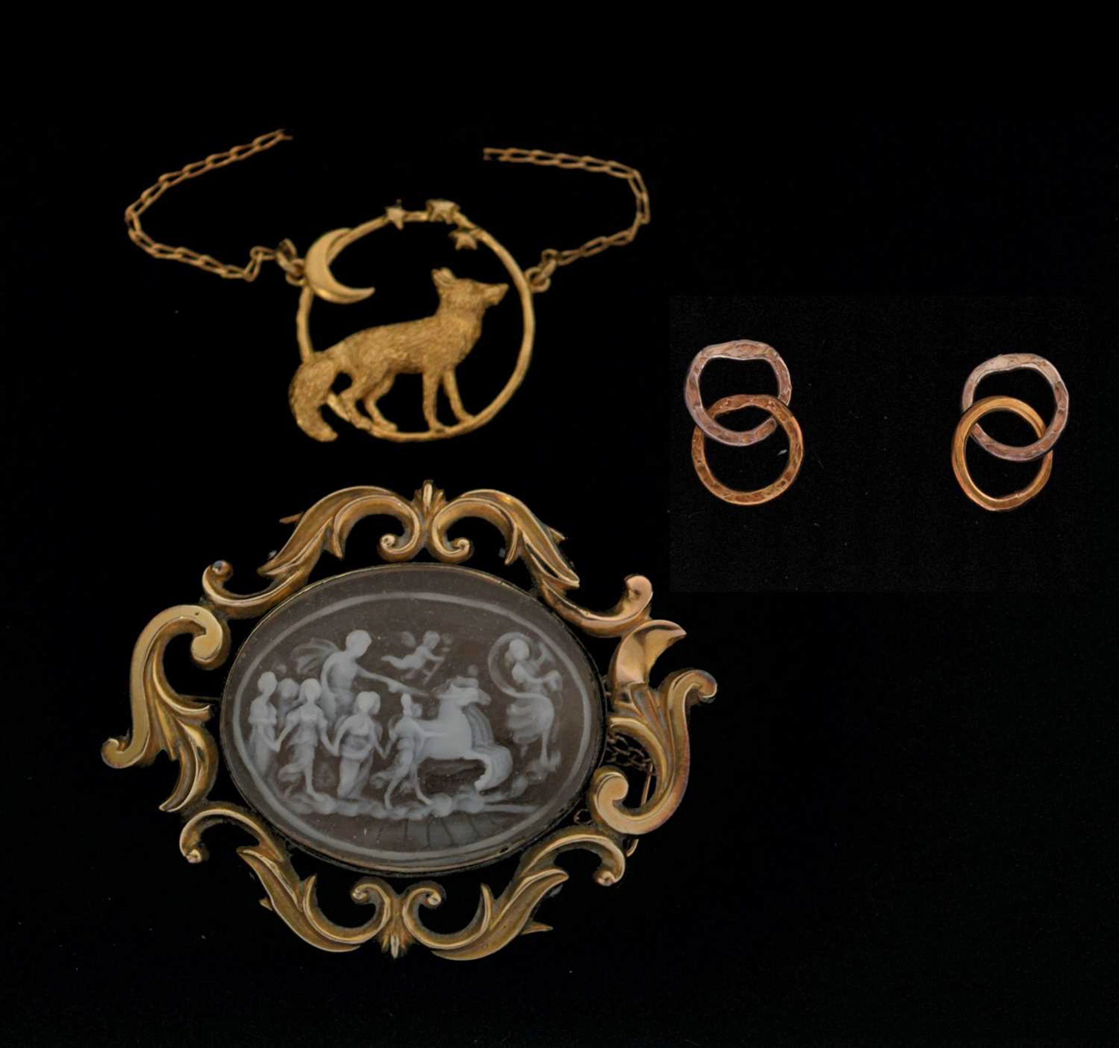 Watling of Lacock silver and gold 'Cyclone' double hoop stud earrings, etc. (3)