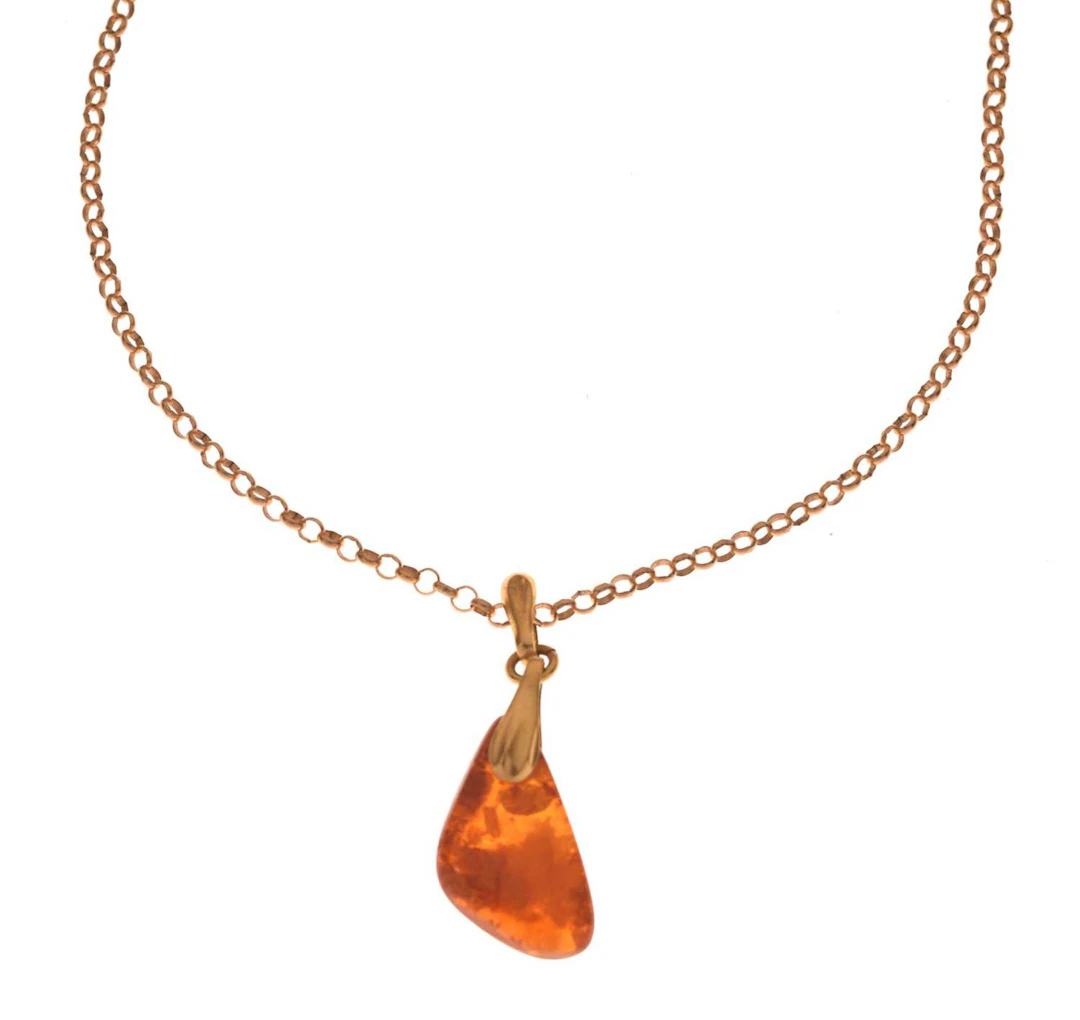 9ct gold belcher link necklace and an amber pendant