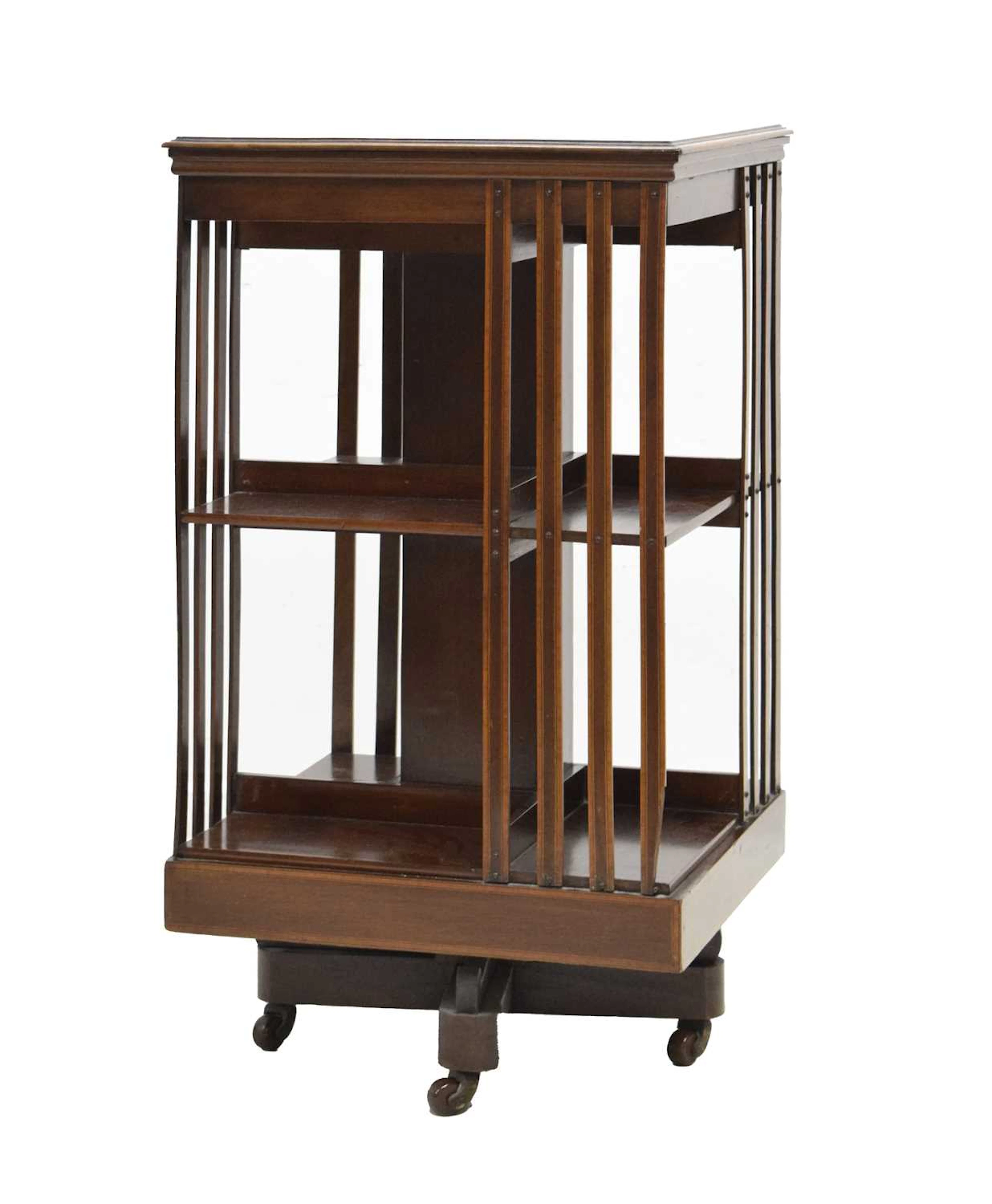 Edwardian mahogany inlaid revolving bookcase