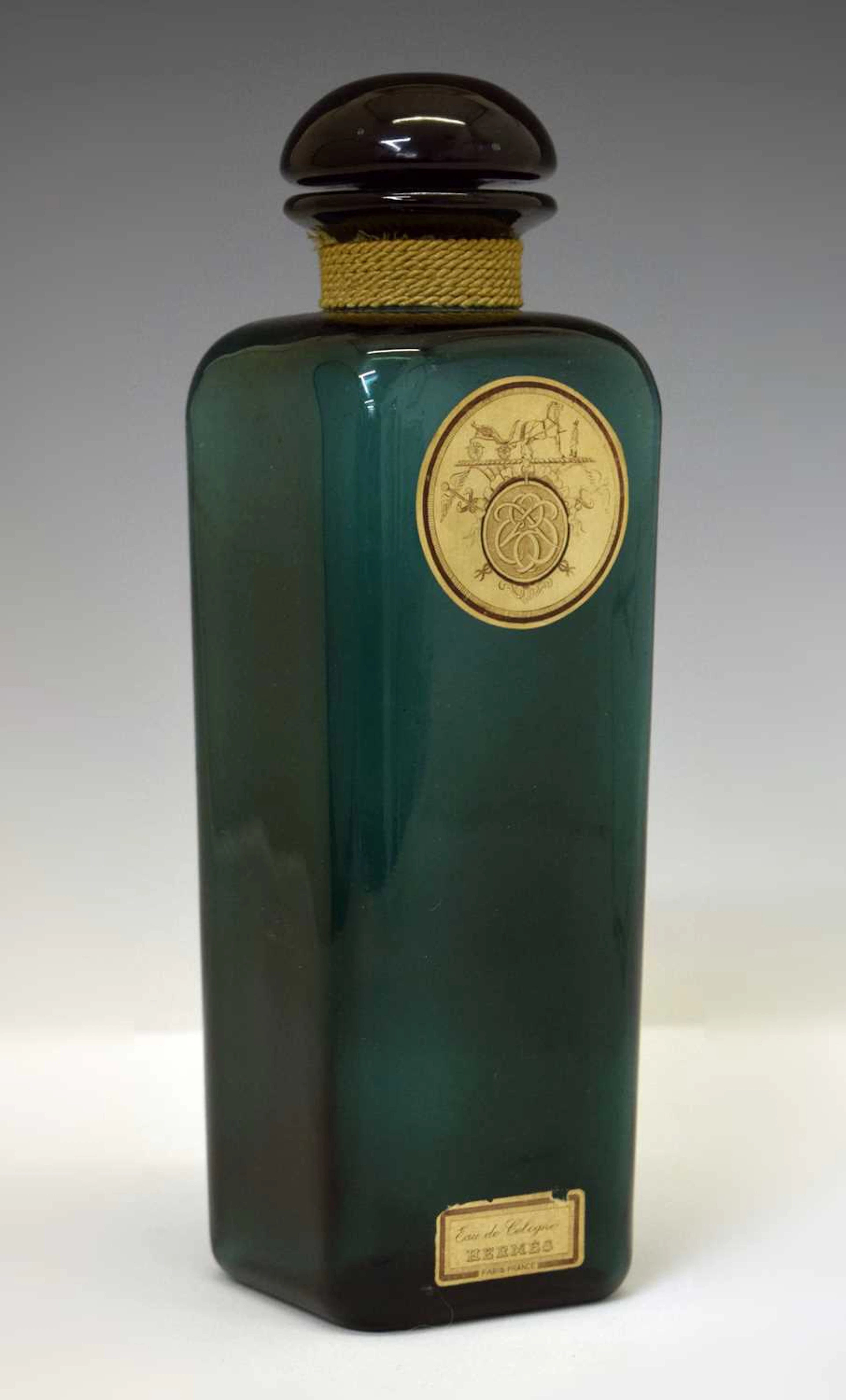 Vintage Hermes Eau de Cologne green glass bottle and stopper