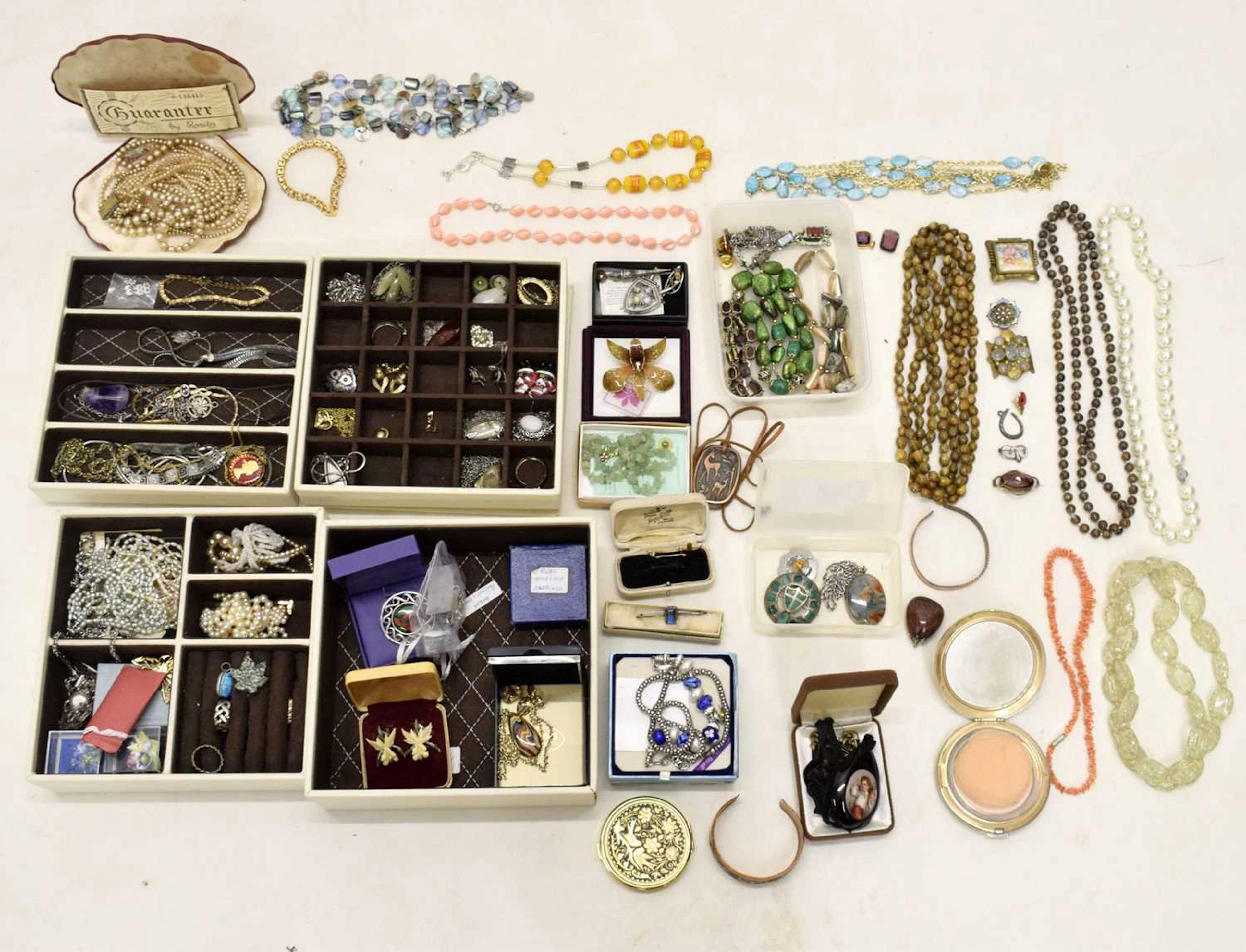 Quantity of costume jewellery to include a silver cocktail watch