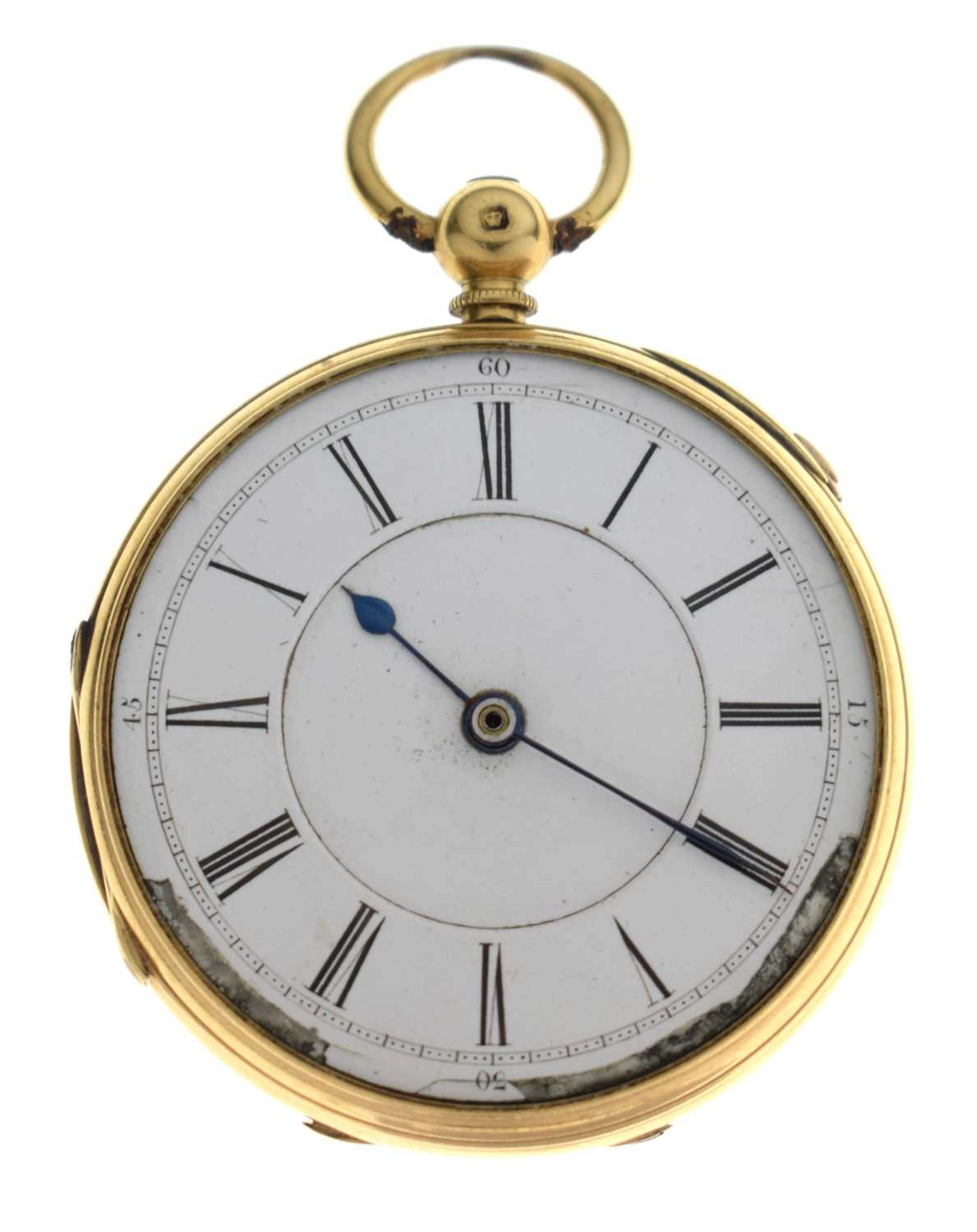 Late Victorian 18ct gold open face pocket watch, W. Harris, Liverpool