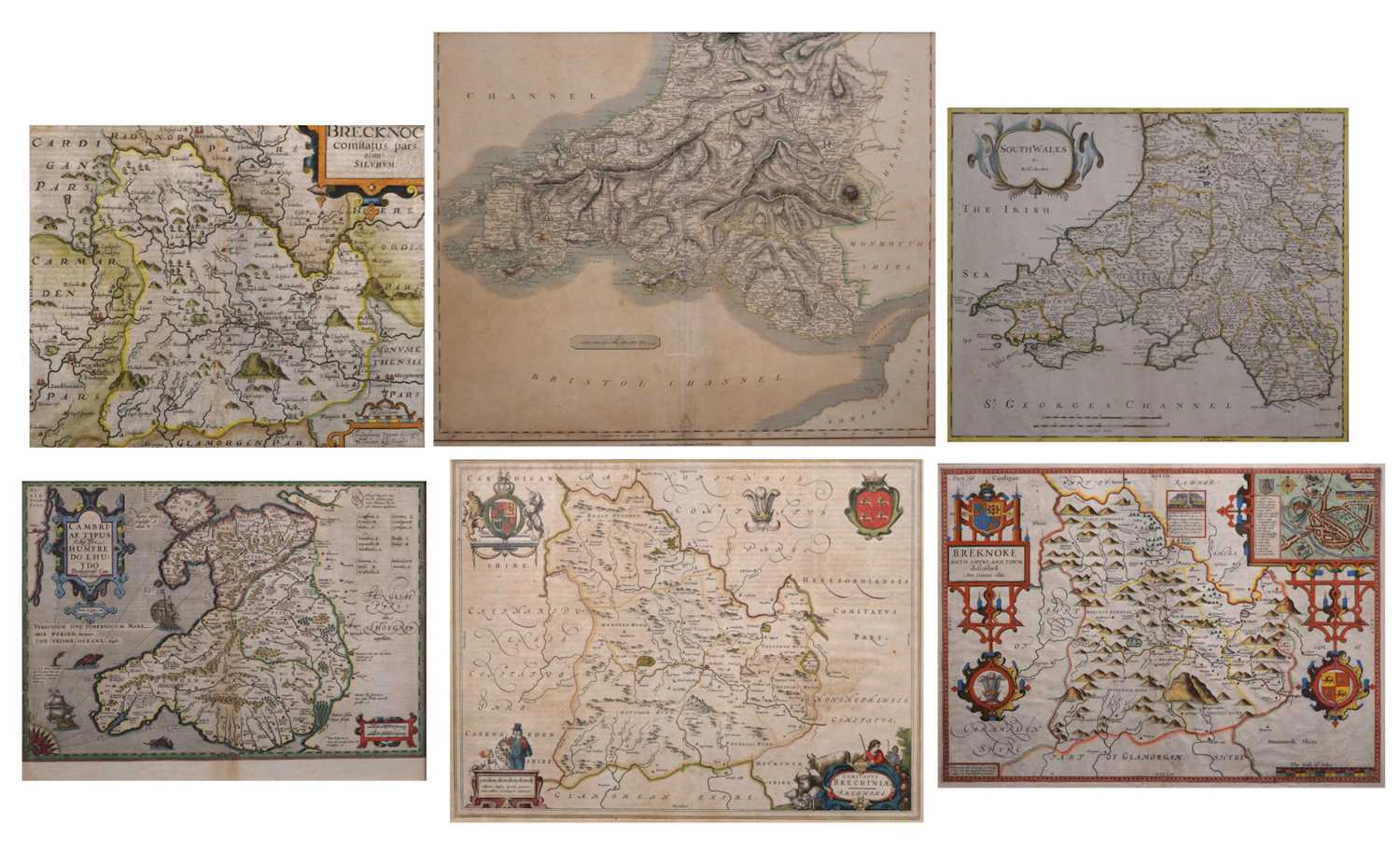 Six assorted Welsh interest hand-coloured engraved county maps