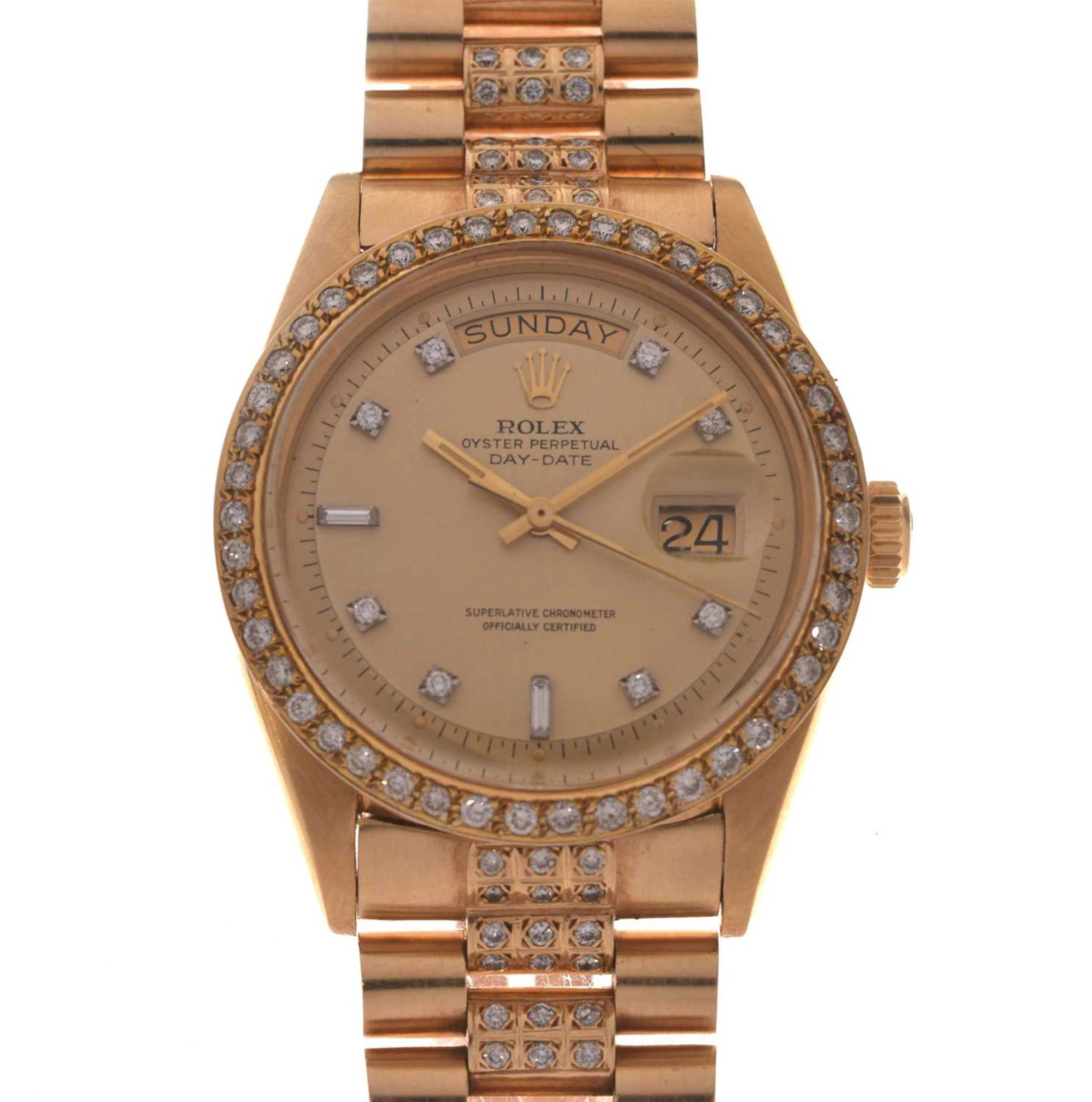 Rolex - 18ct gold Oyster Perpetual Day-Date diamond-set bracelet watch