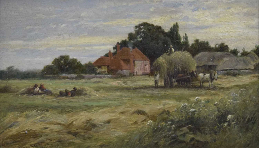 Henry John Kinnaird (British, 1880-1920) - Oil on board - 'Harvesting