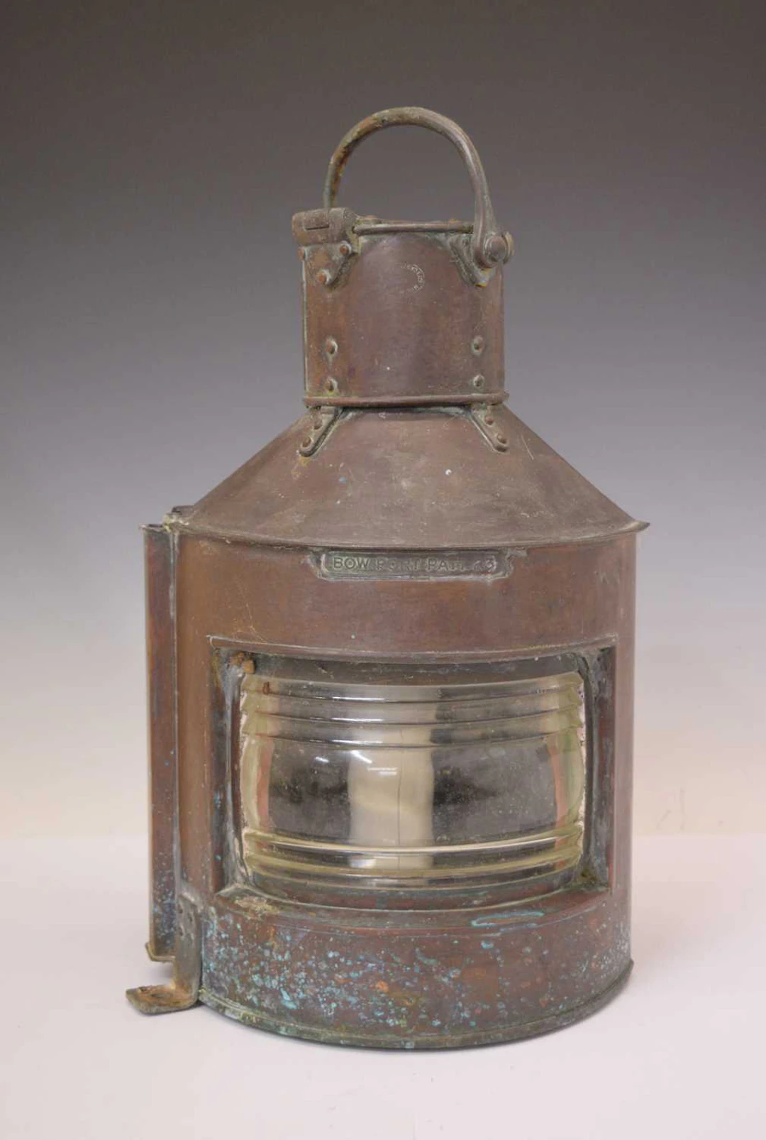 Ship's copper 'Bow Port patt.23' lamp, by Alderson and Gyde