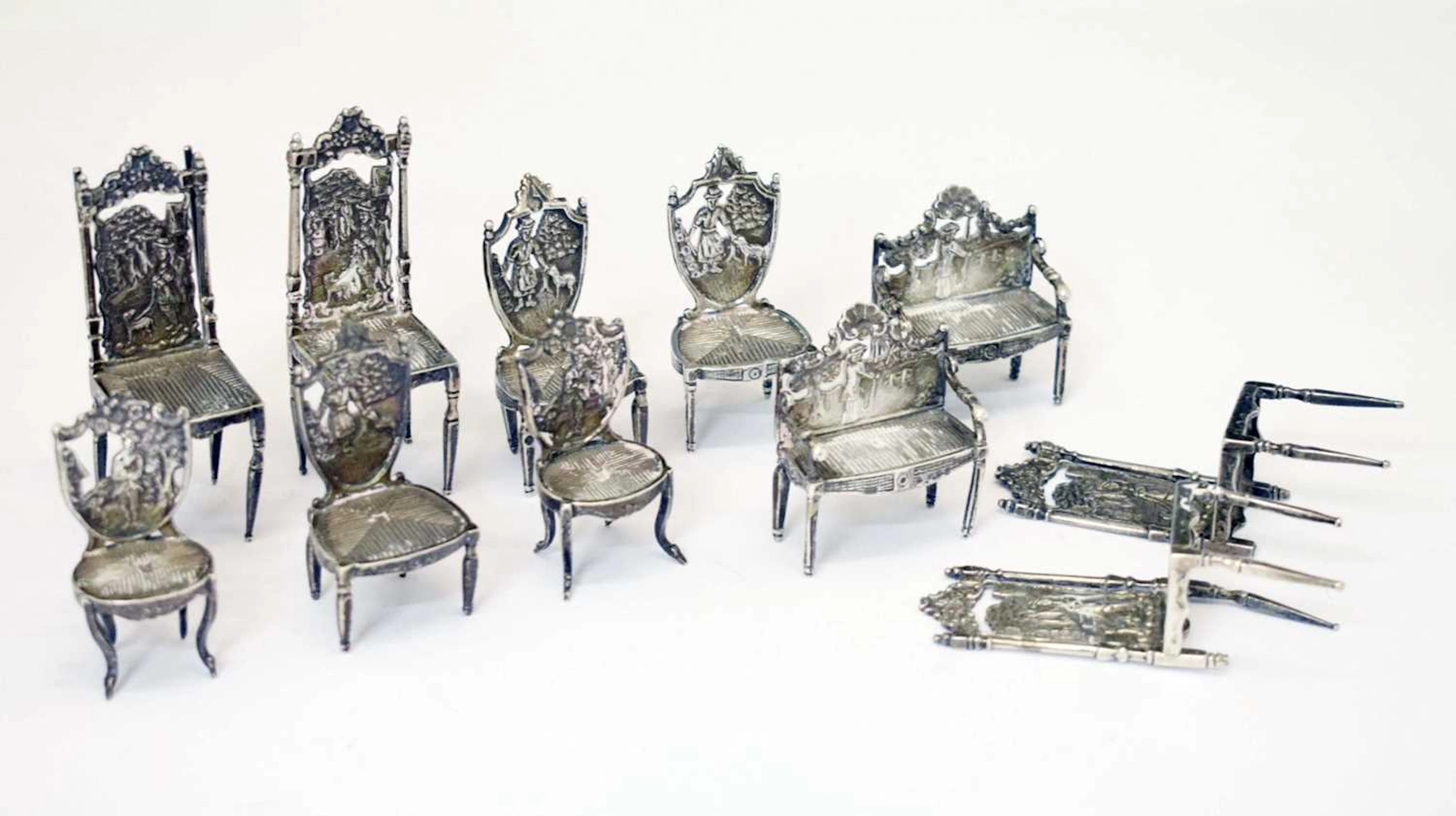 Collection of 19th century Dutch silver miniature furniture