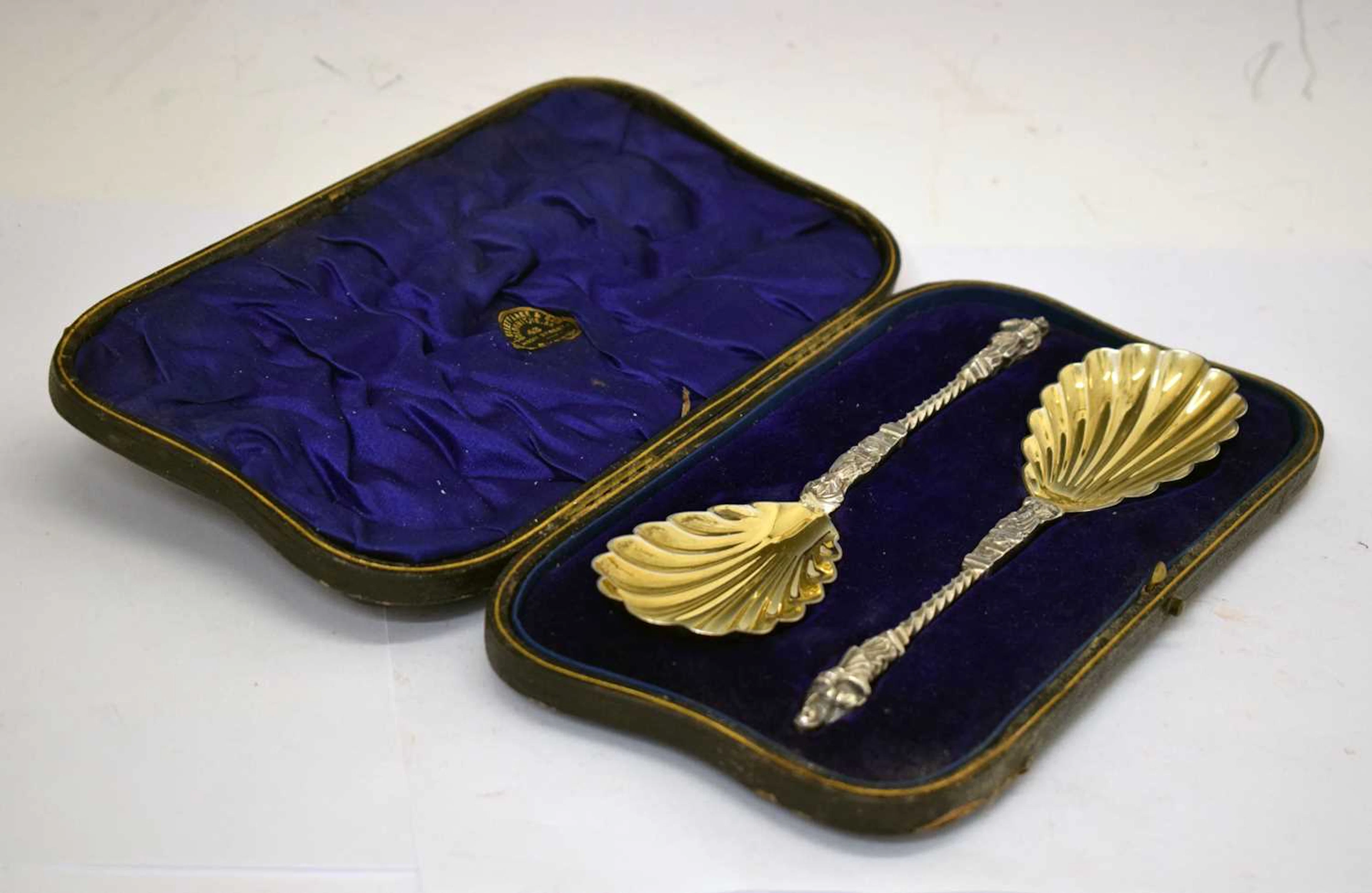 Cased pair of Edward VII silver serving spoons