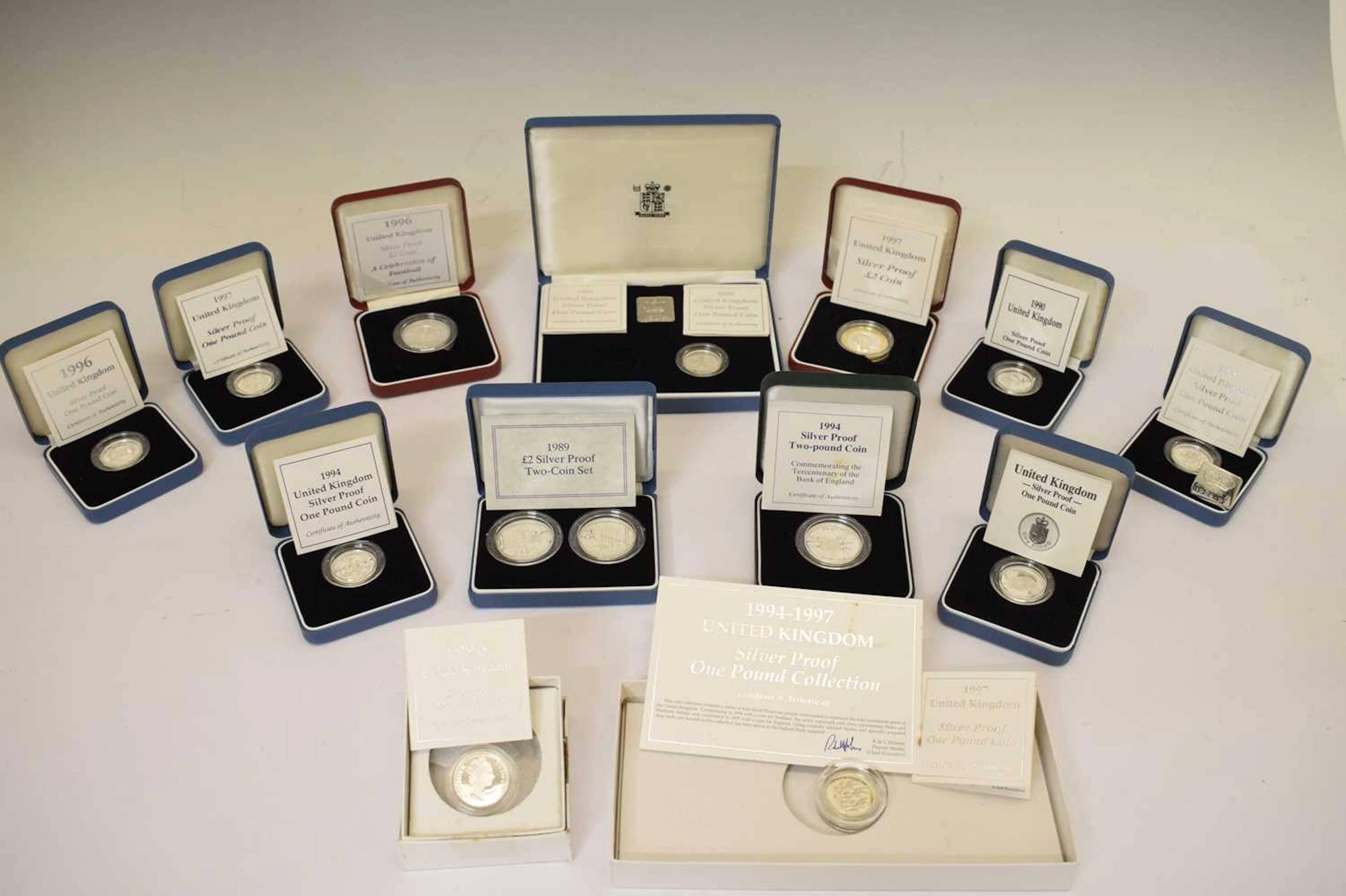 Collection of Elizabeth II GB silver Proof £1 and £2 coins