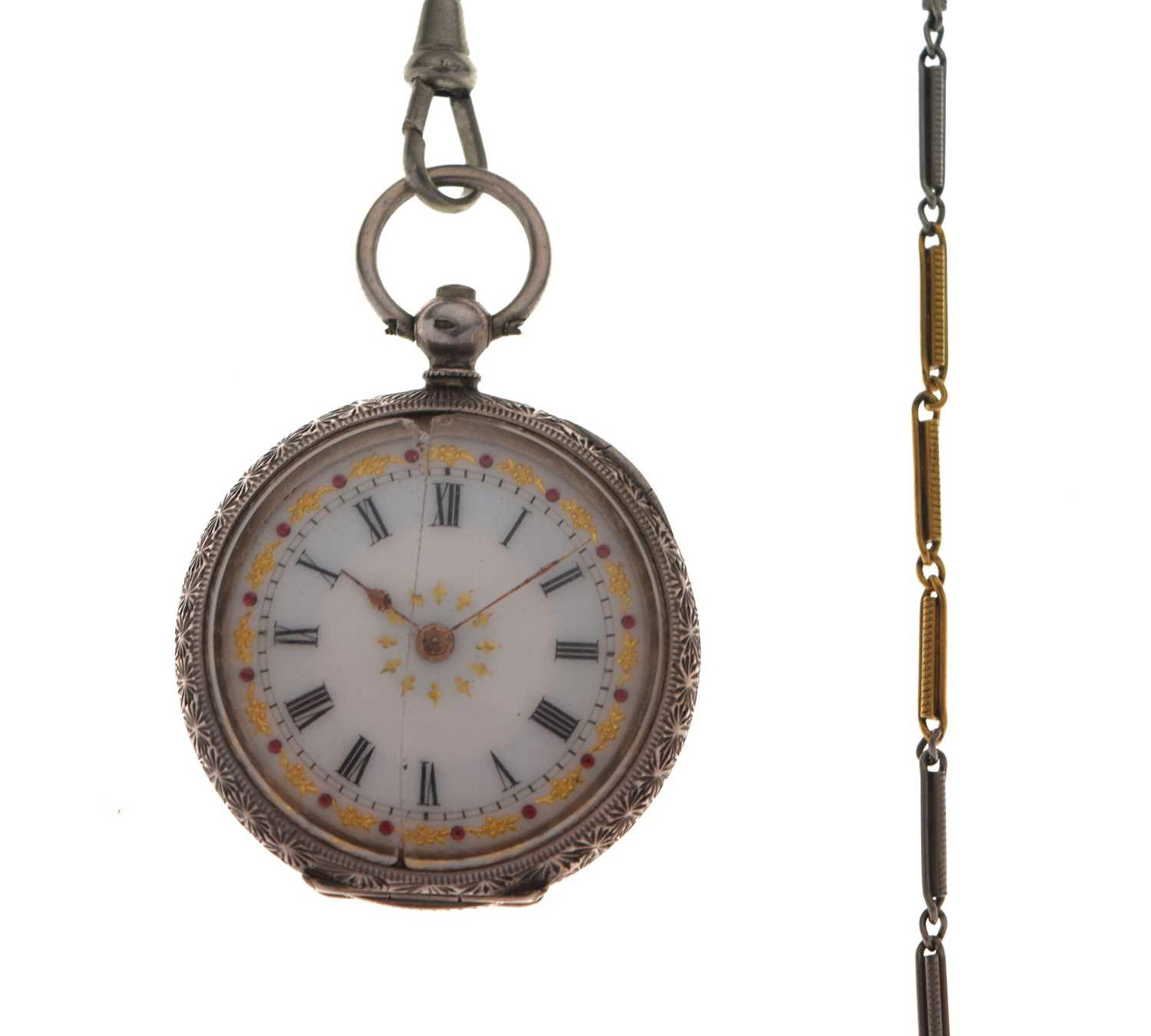 Early 20th century lady's white metal cased fob watch