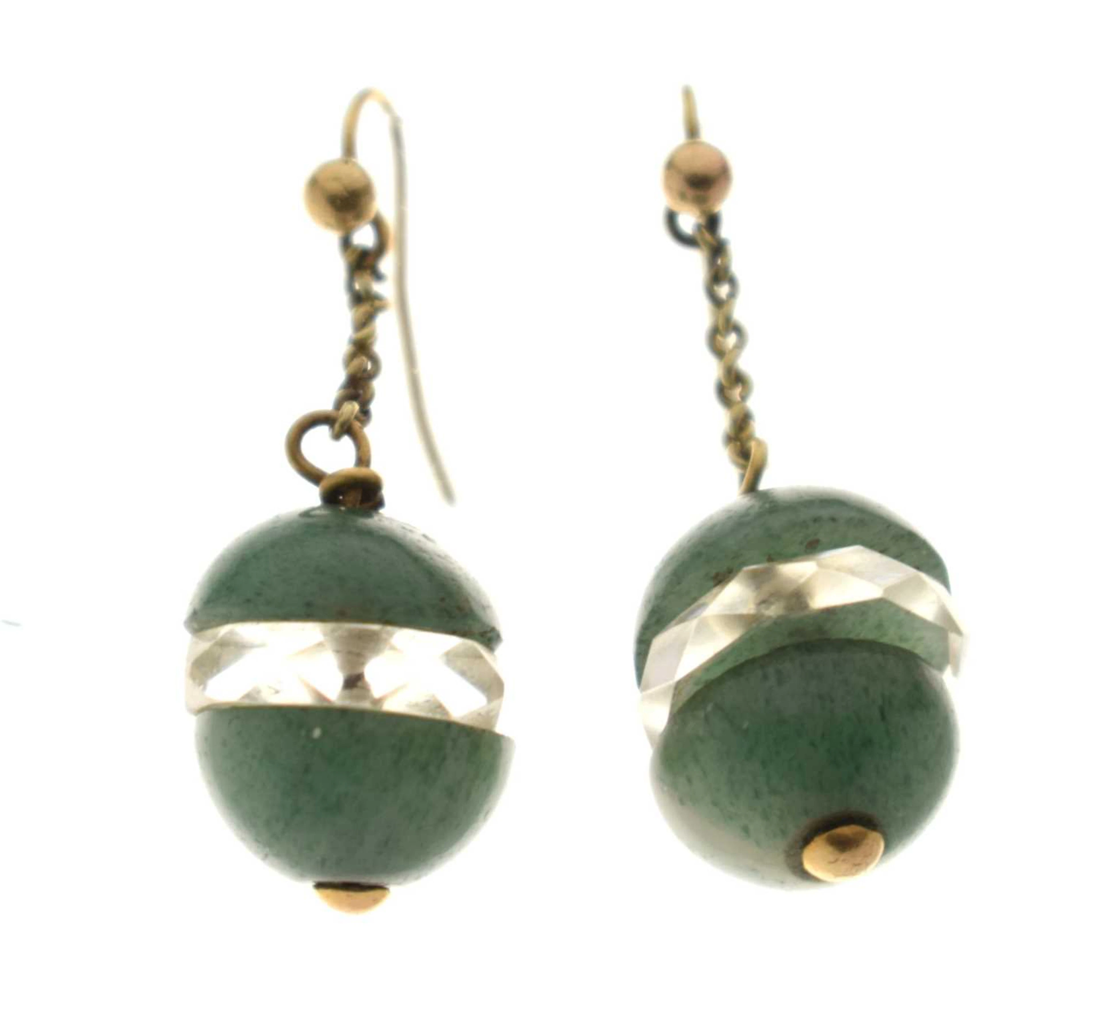 Pair of early 20th century chrysoprase and rock crystal yellow metal