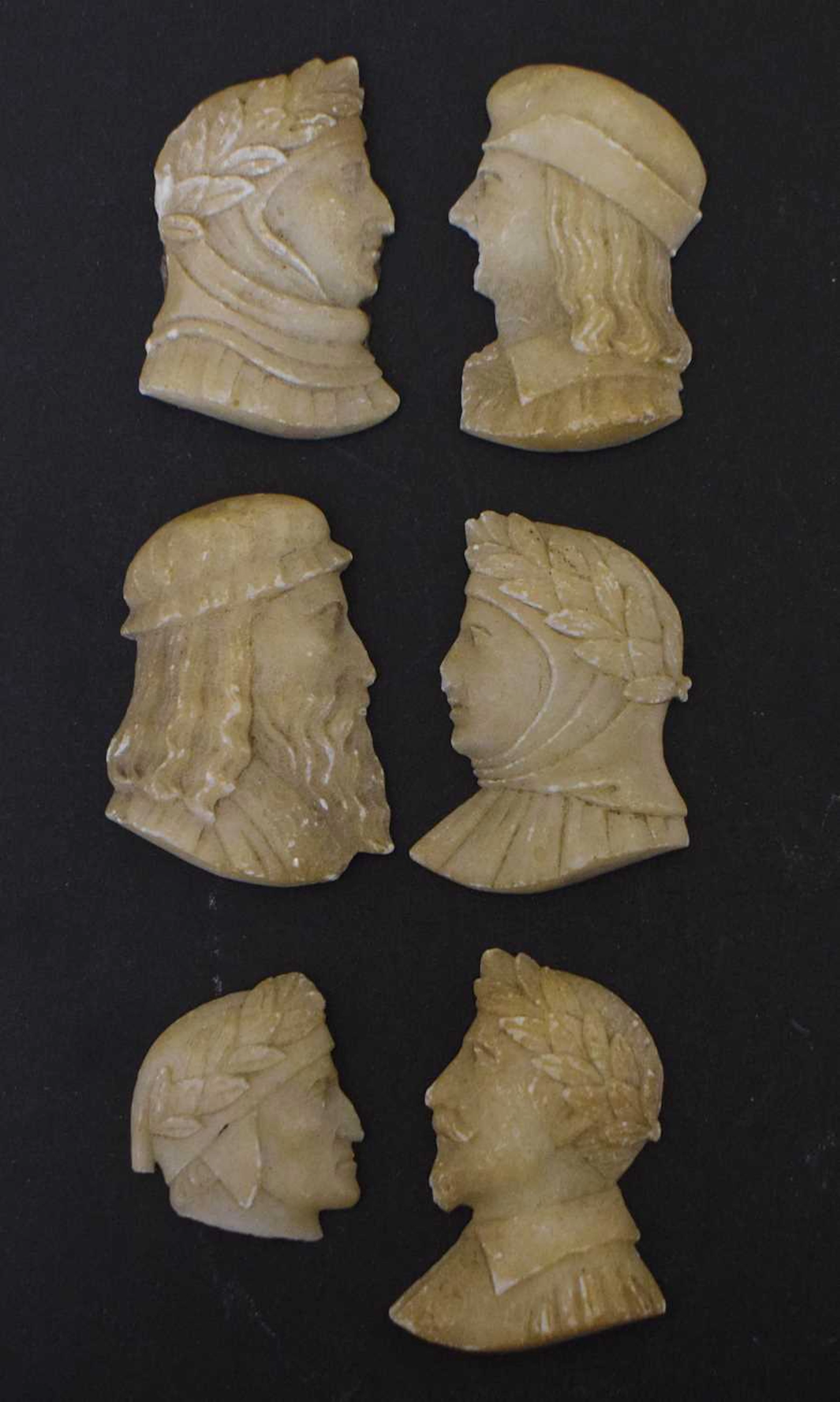 Group of six Italian carved alabaster 'Grand Tour' souvenir profile heads